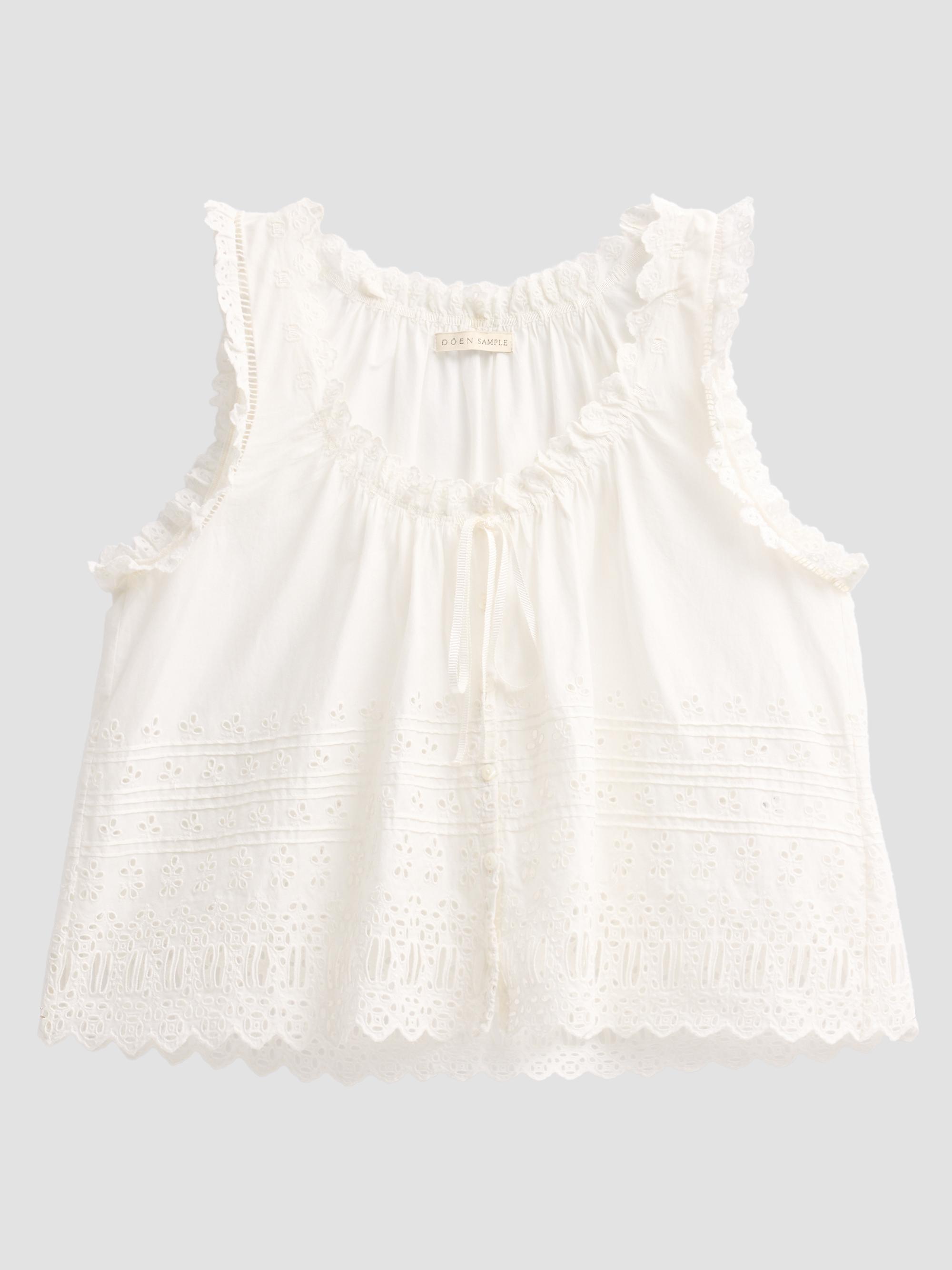 DÔEN Women's Toussine Eyelet Cotton Top - Salt | Thumbnail 6