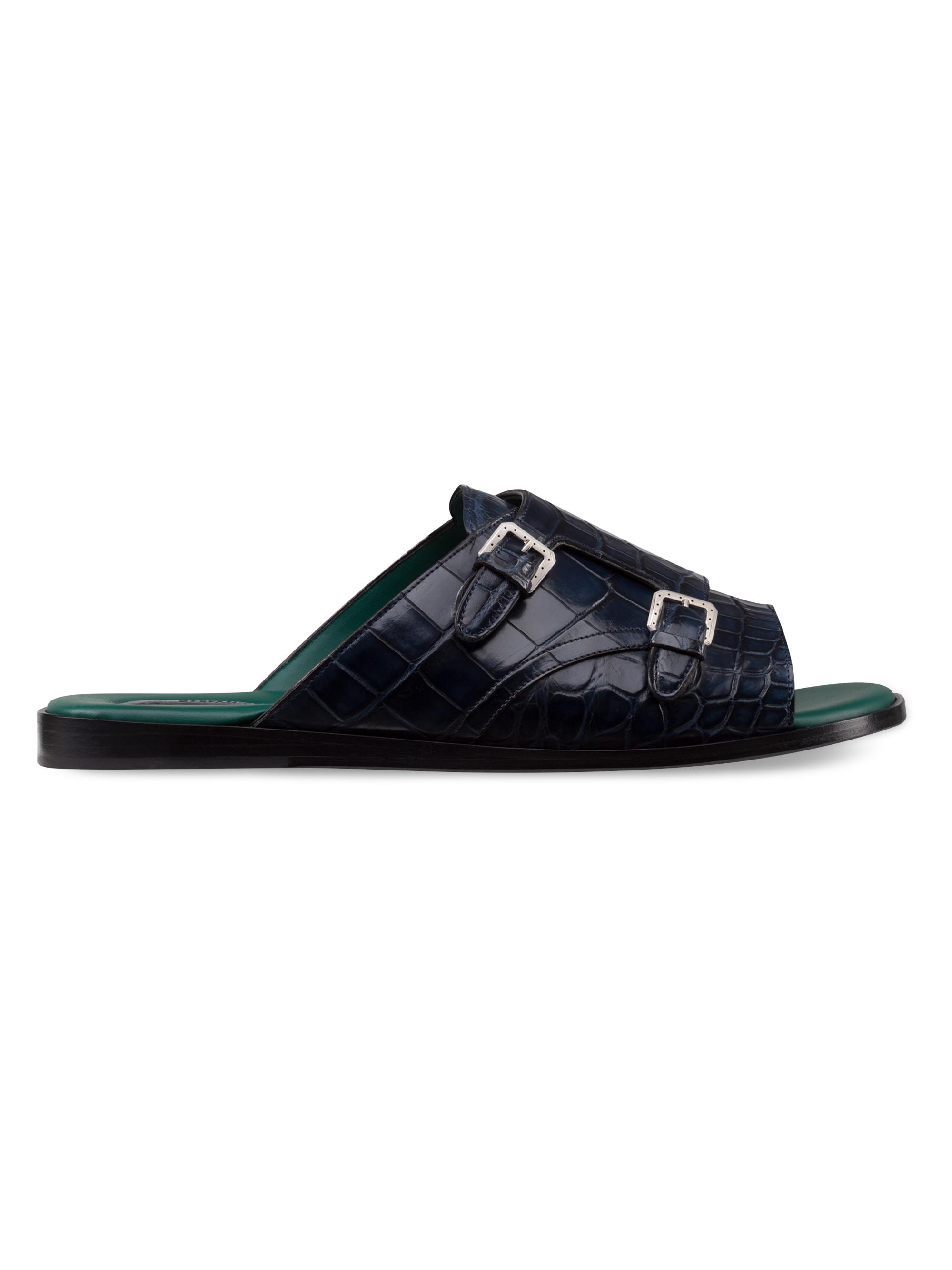 Stefano Ricci Men's Antique Crocodile Leather Monk Strap Sandals - Green