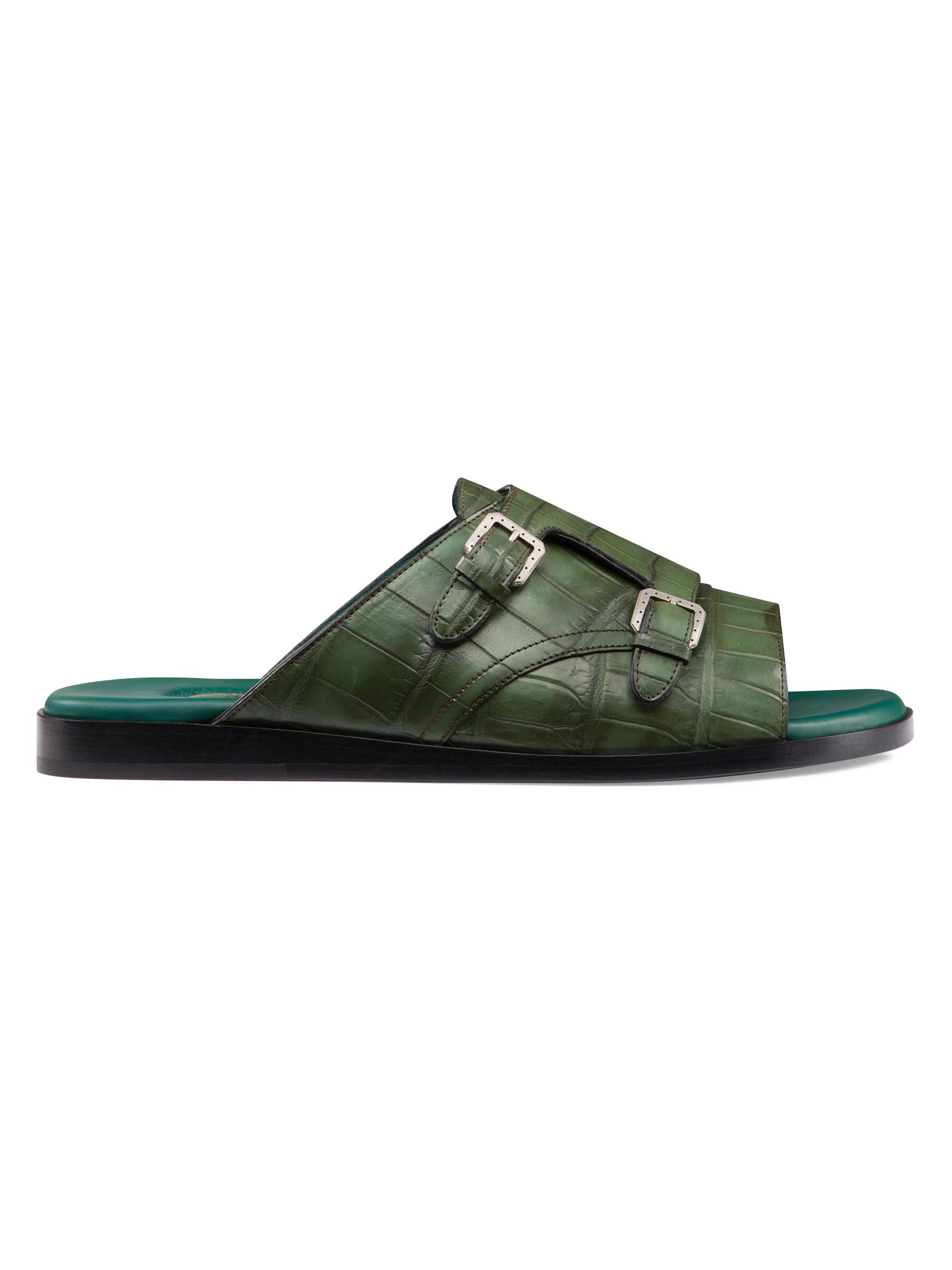 Stefano Ricci Men's Antique Crocodile Leather Monk Strap Sandals - Green | Thumbnail 5