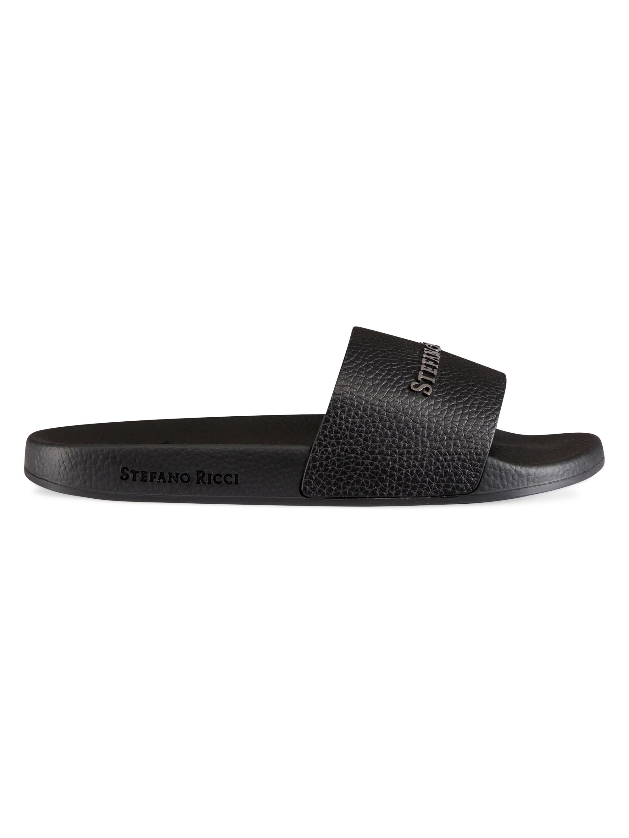 Stefano Ricci Men's Calfskin Leather Slides - Black