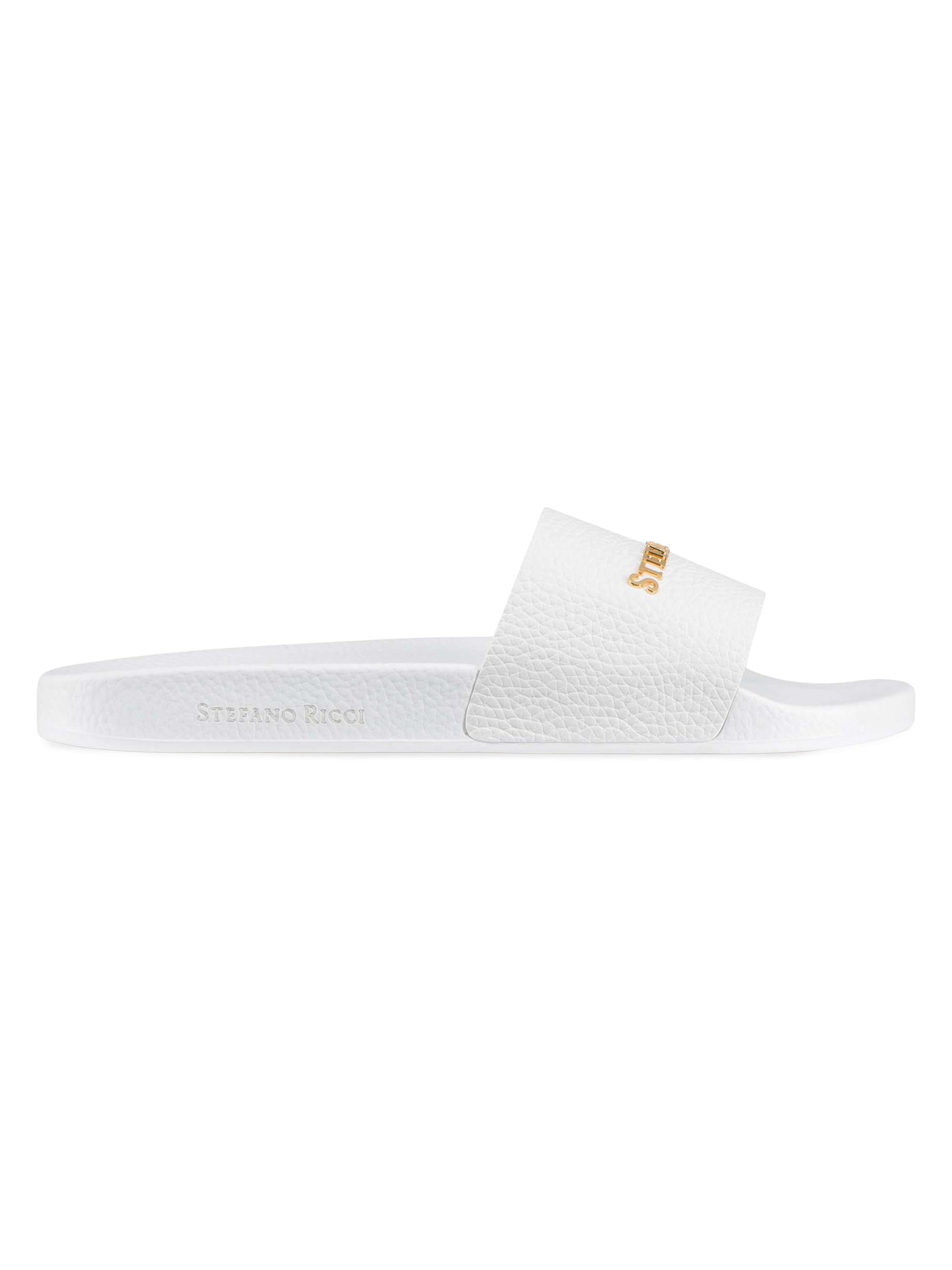 Stefano Ricci Men's Calfskin Leather Slides - White