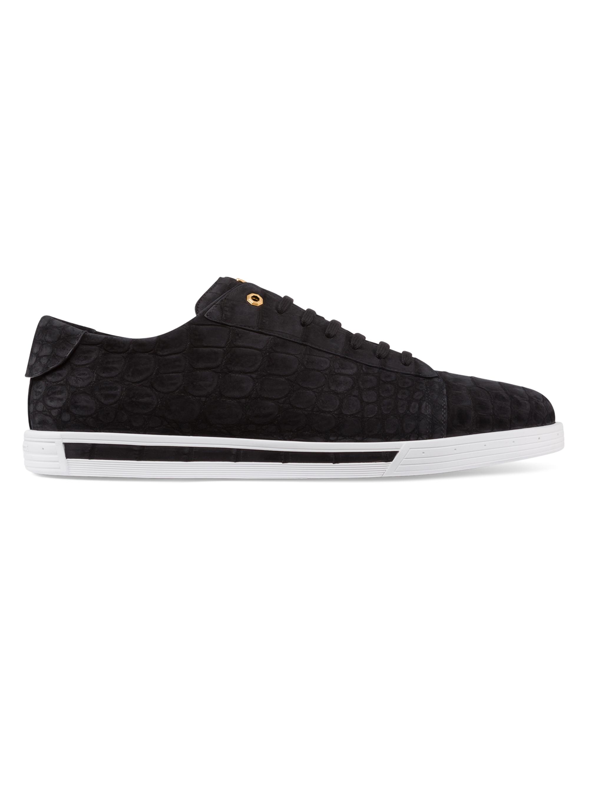Stefano Ricci Men's Nubuck Crocodile Leather Sneakers - Black | Thumbnail 5