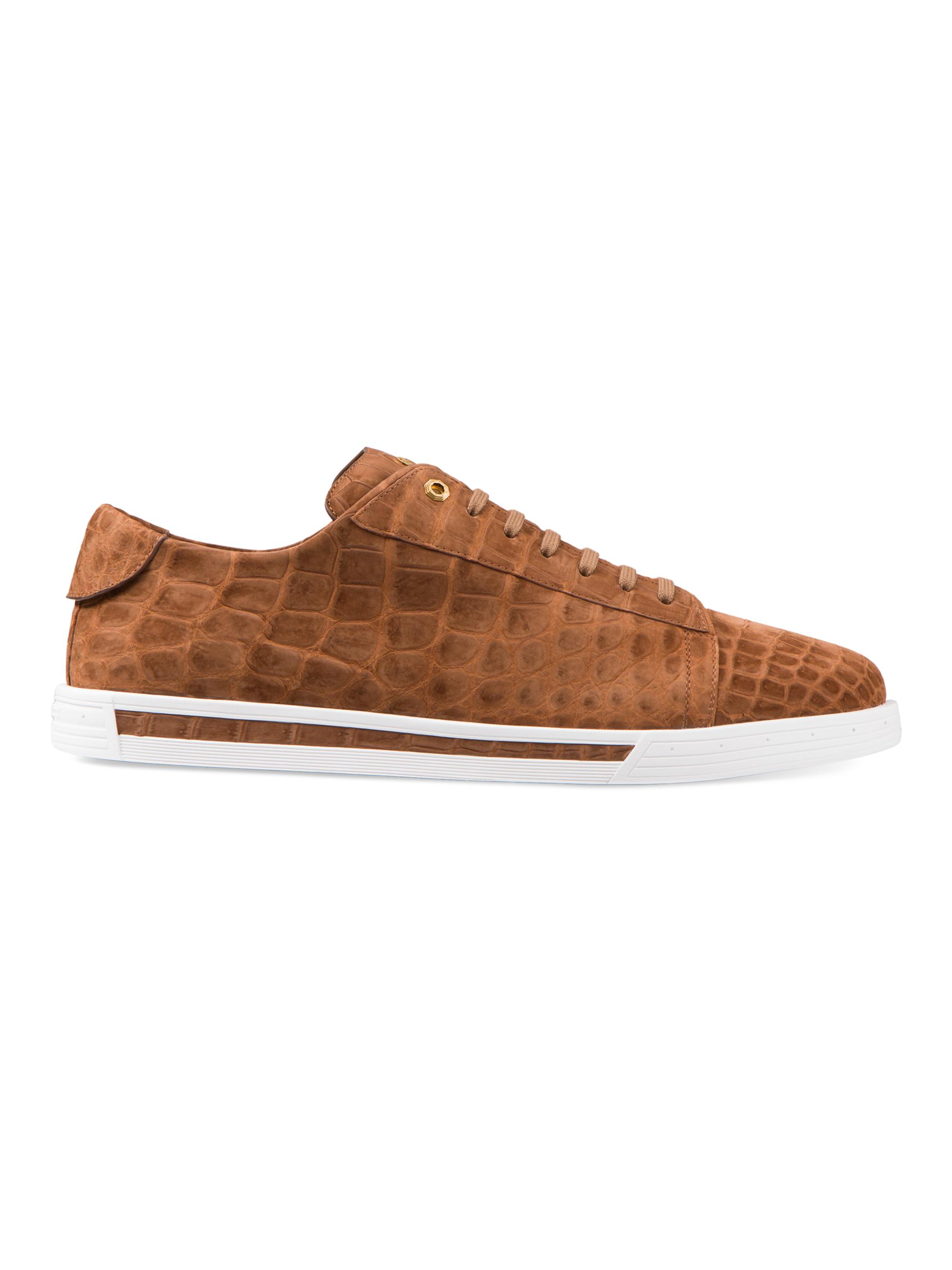 Stefano Ricci Men's Nubuck Crocodile Leather Sneakers - Black