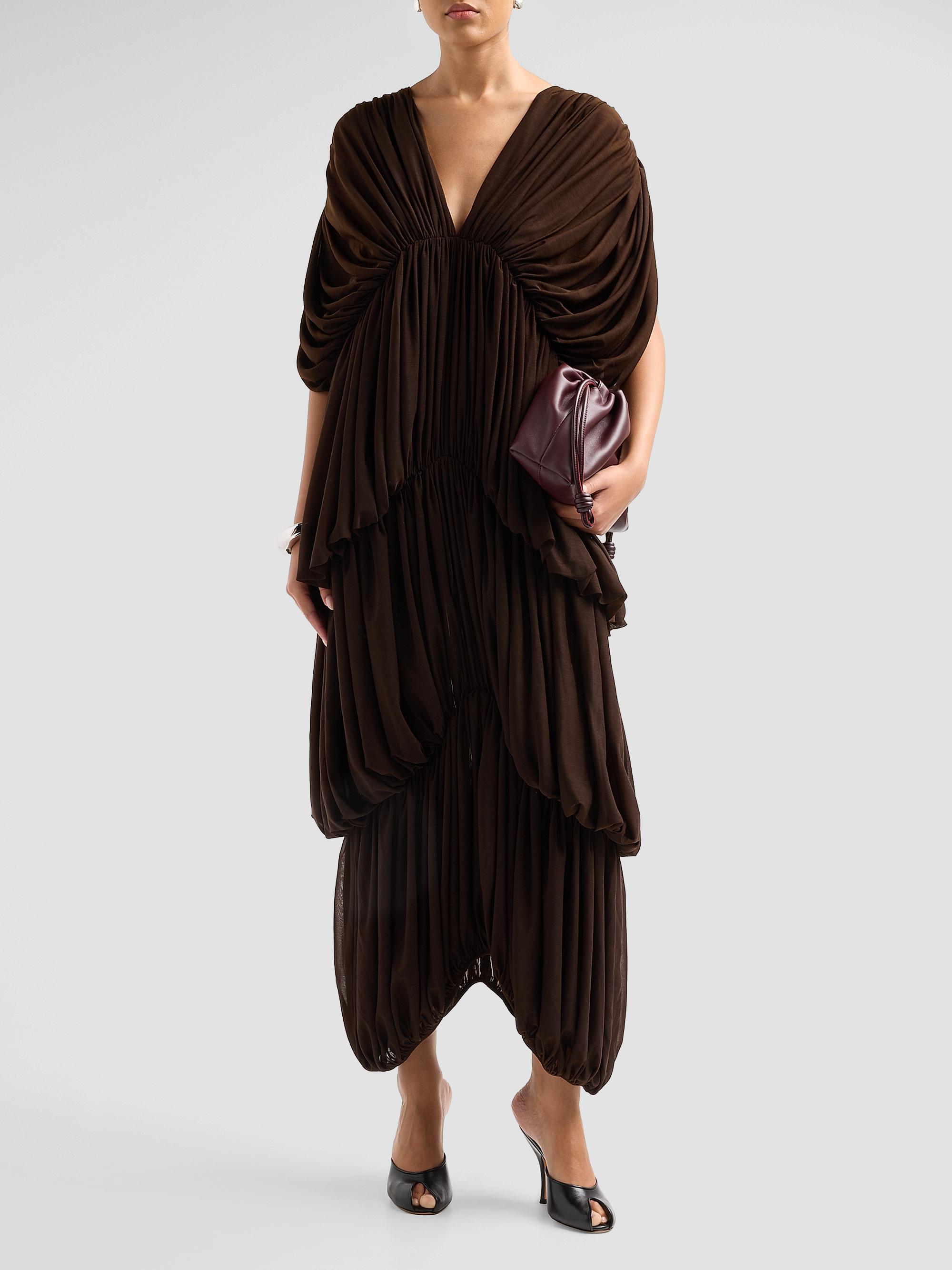 Damier Tiered Draped Maxi Dress