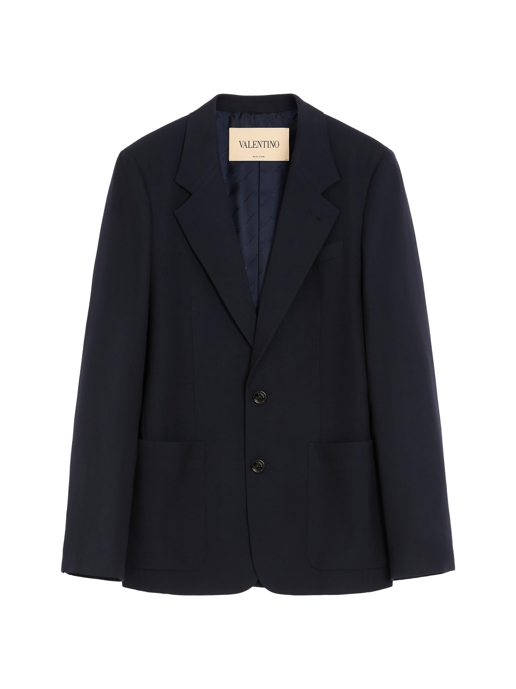 Valentino Garavani Men's Single-Breasted Jacket in Natté Wool - Dark Blue