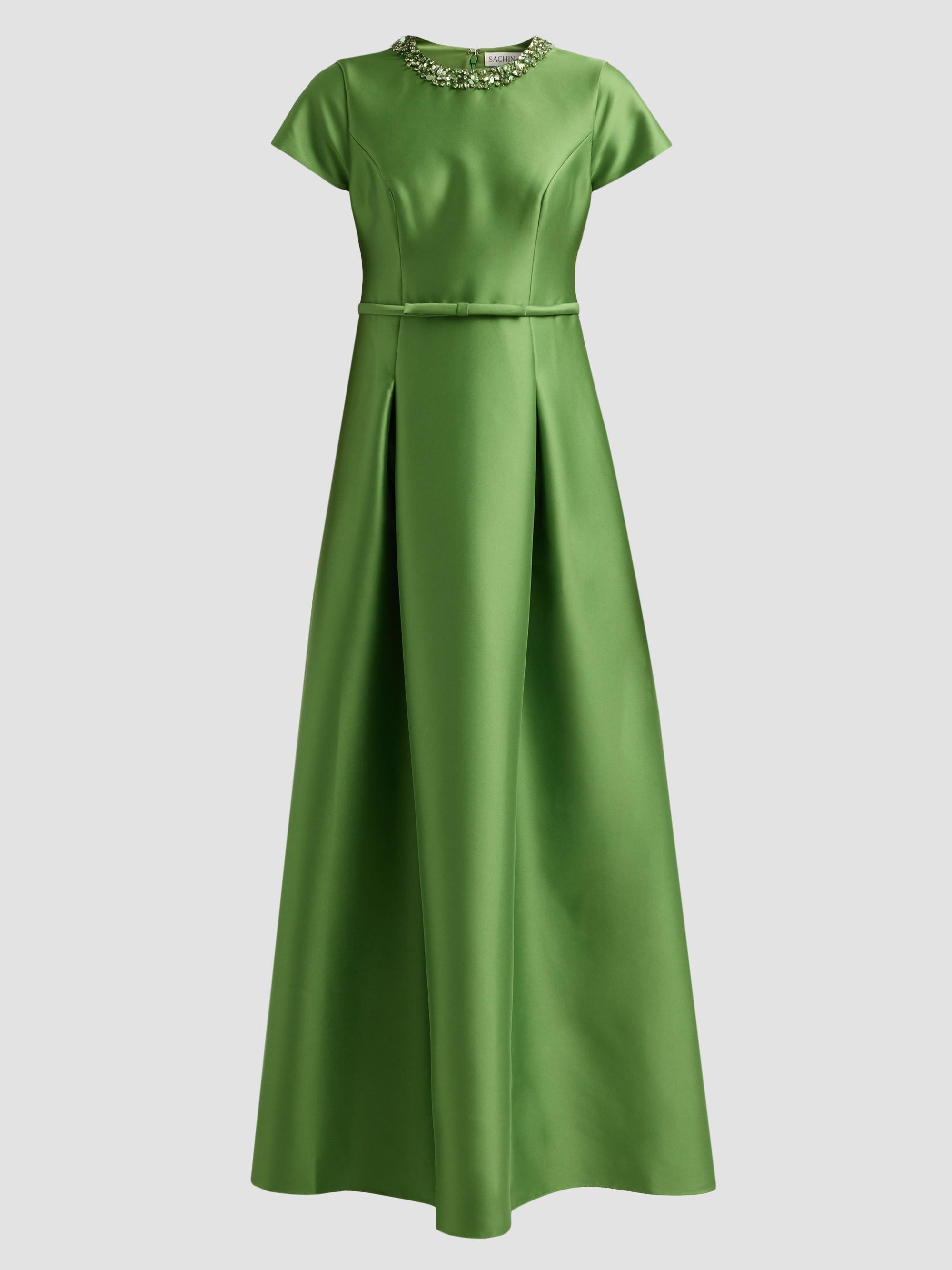 SACHIN BABI Women's Blythe Embellished Neck A-Line Gown - Green Garnet