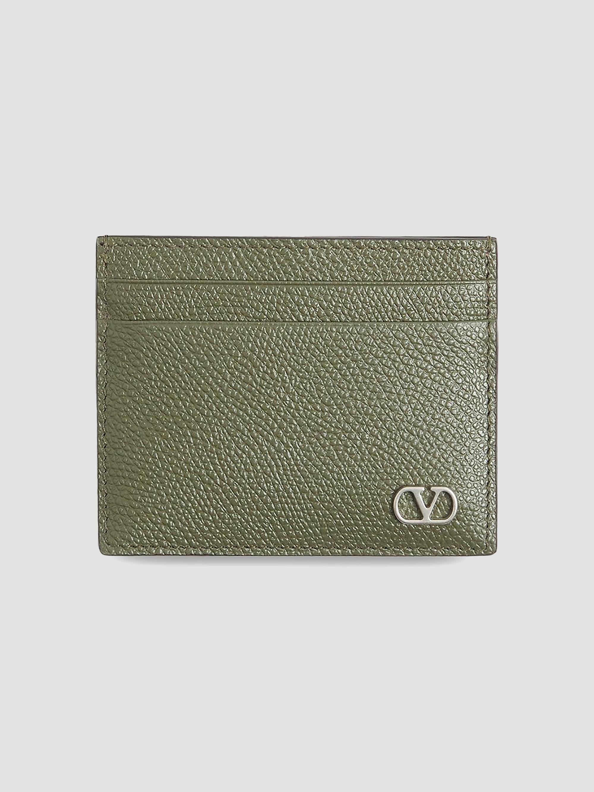Valentino Garavani Men's VLogo Signature Card Holder in Grainy Calfskin - Military Green | Thumbnail 6