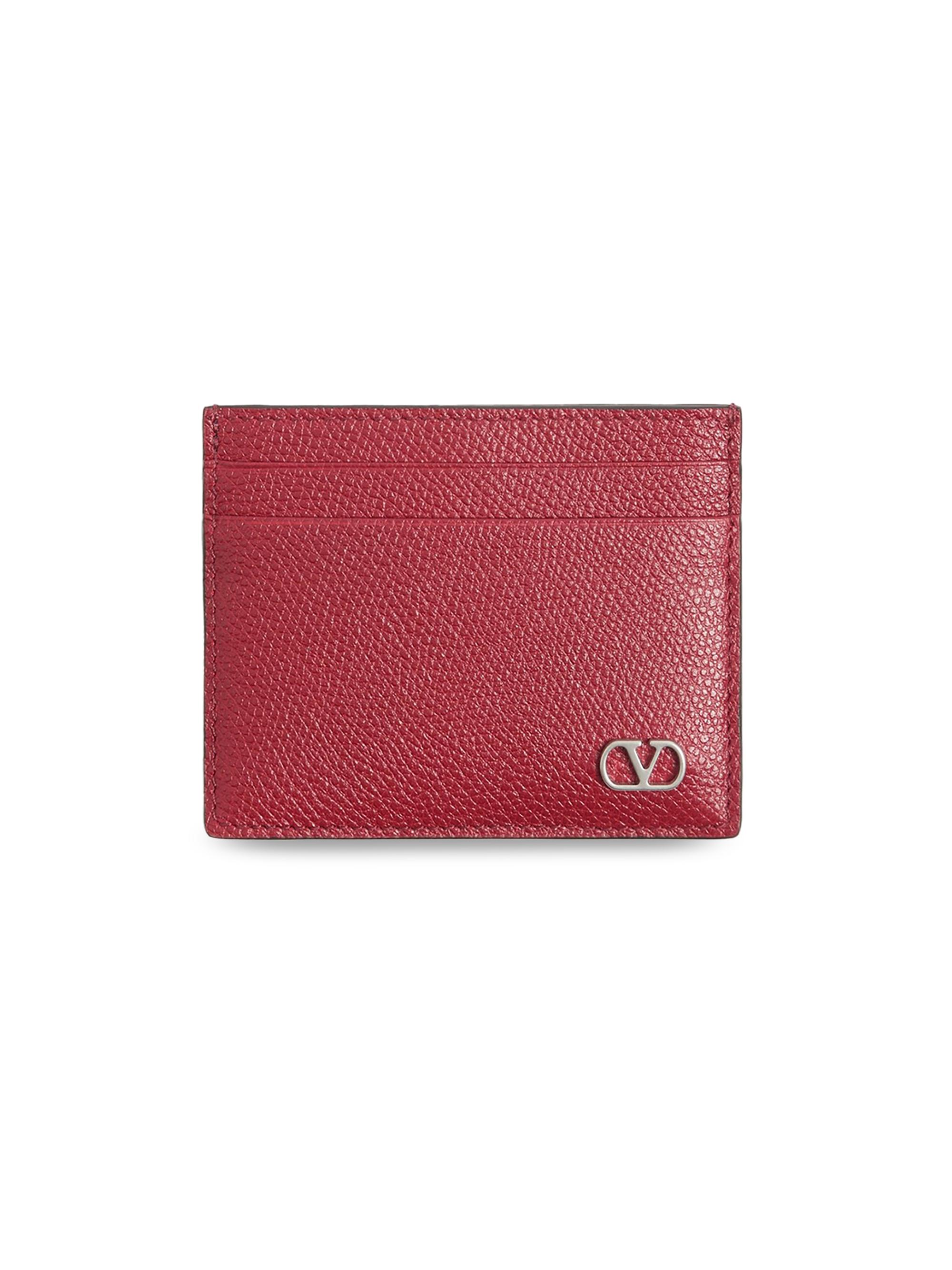 Valentino Garavani Men's VLogo Signature Card Holder in Grainy Calfskin - Red