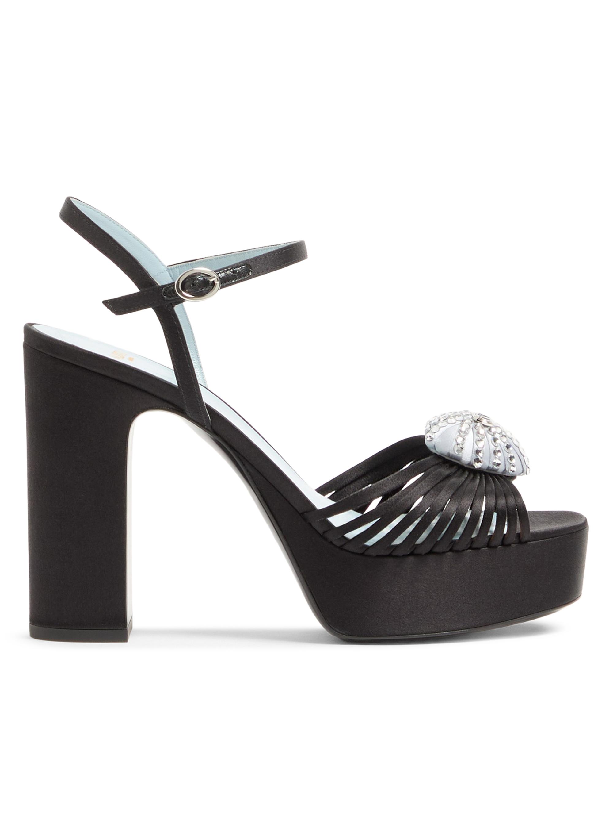 Valentino Garavani Women's Coeur Royal 115MM Platform Sandals in Satin - Black Crystal