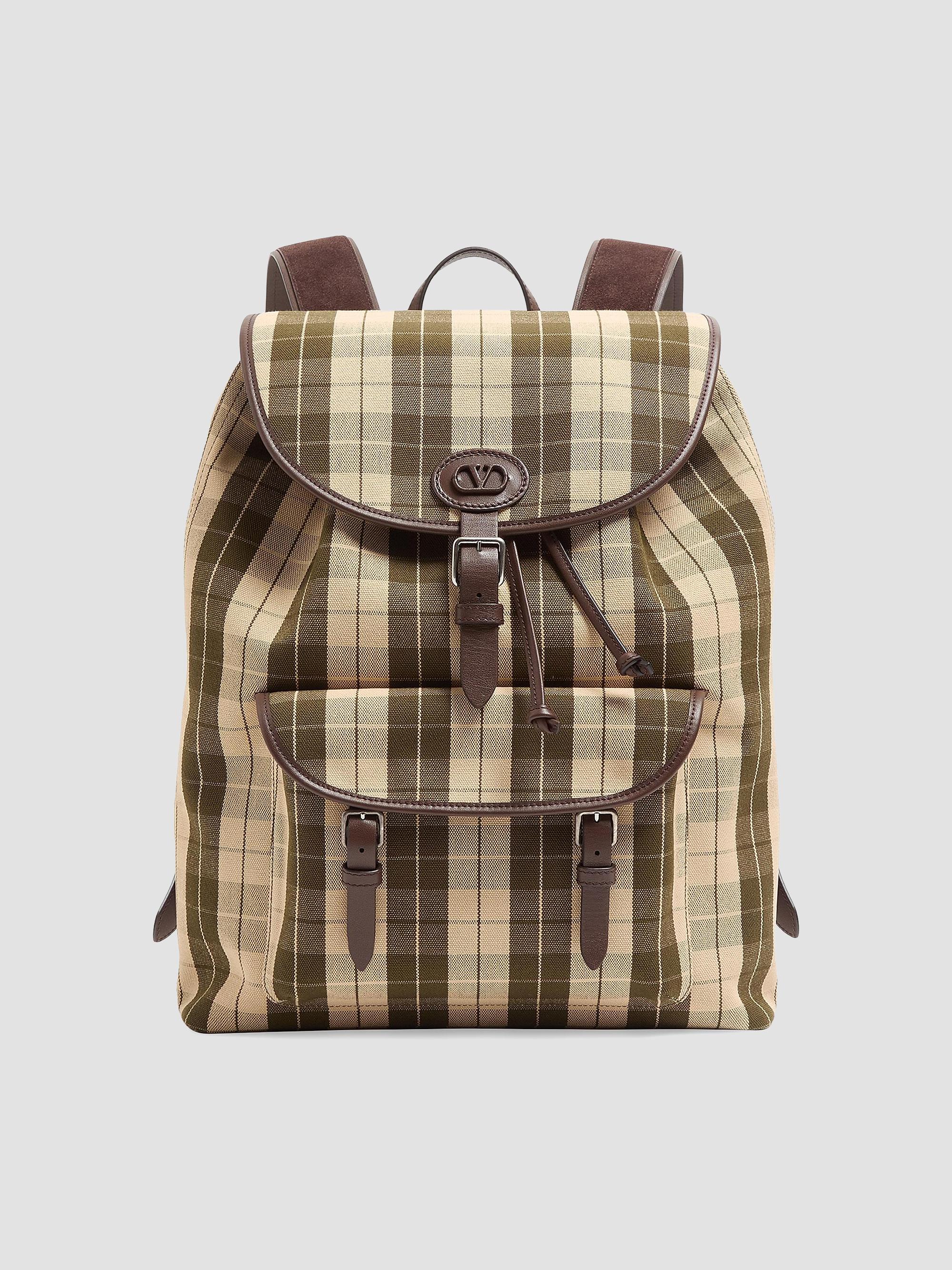 Valentino Garavani Men's Antibes Backpack in Check Fabric - Green Beige | Thumbnail 6