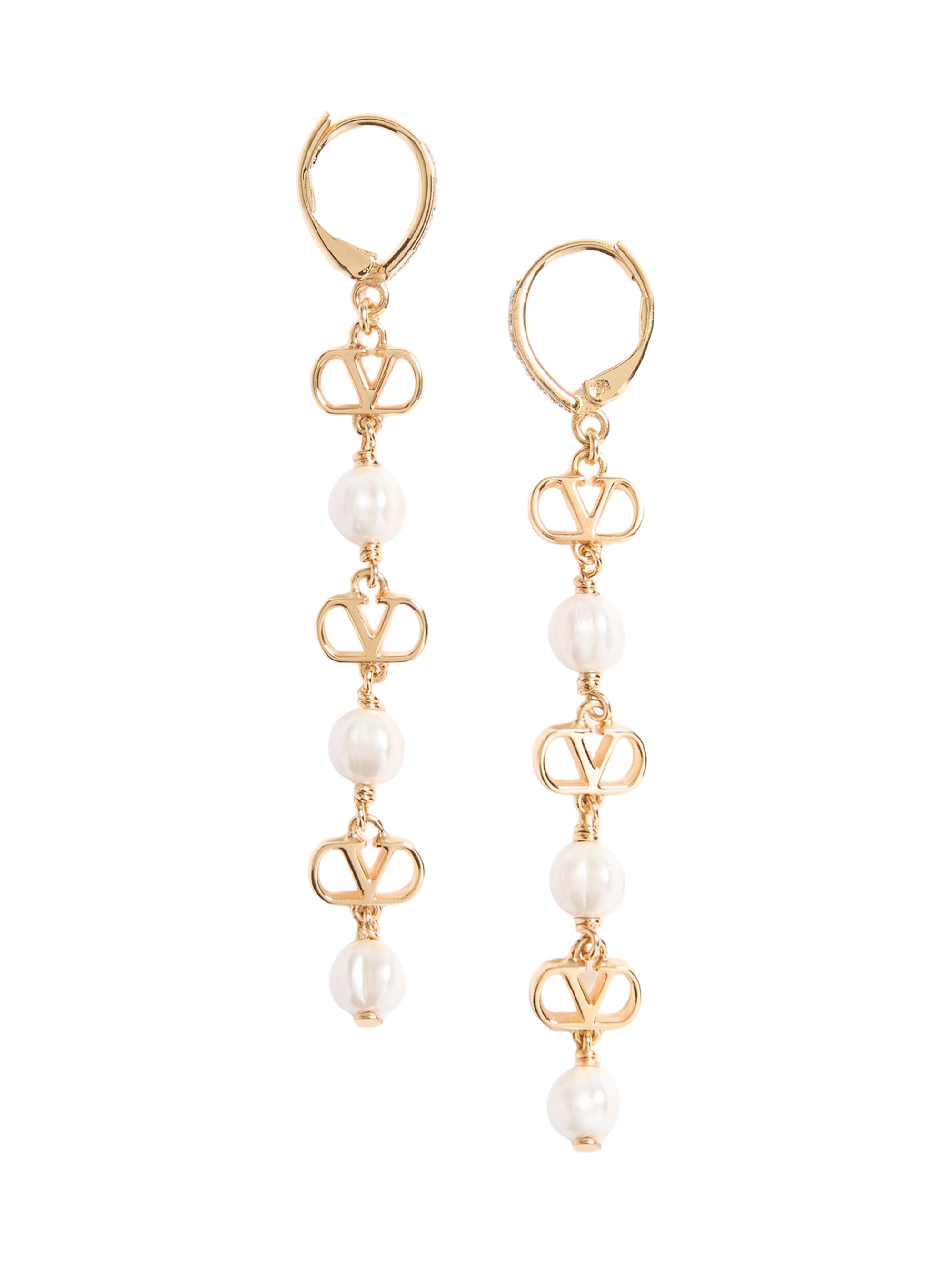 Valentino Garavani Women's VLogo Signature Earrings in Metal, Glass Beads, and Swarovski Crystals - Gold Multi - Women's Jewelry And Watches