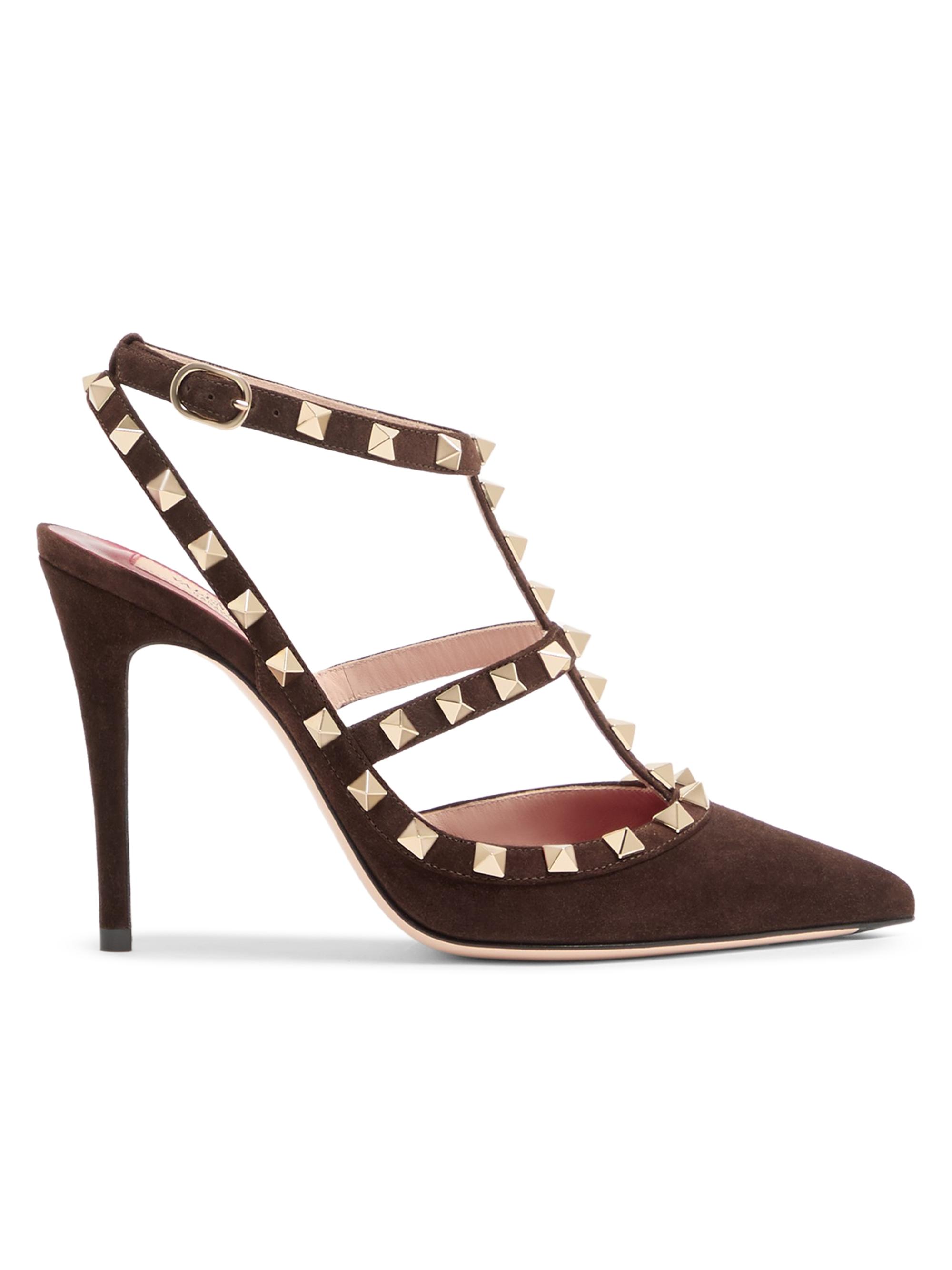 Valentino Garavani Women's Rock Stud 100MM Suede Pumps - Ebony