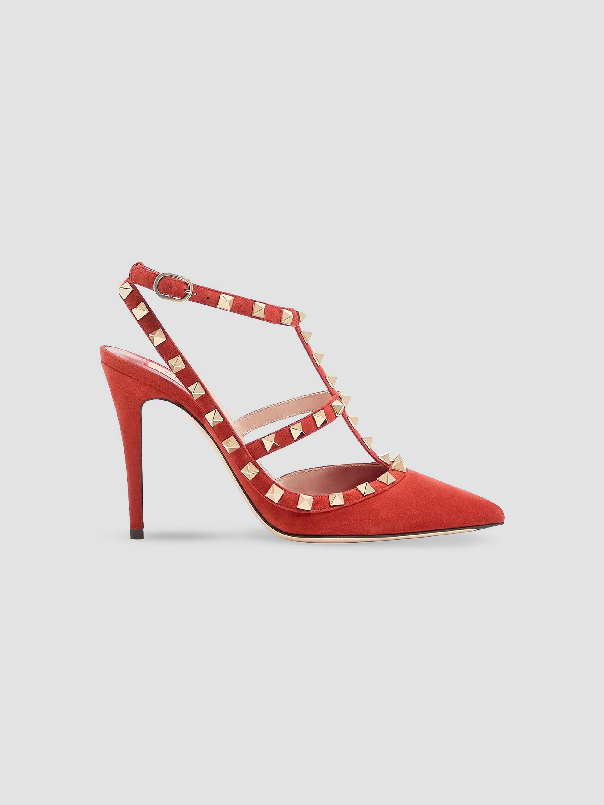 Valentino Garavani Women's Rock Stud 100MM Suede Pumps - Red