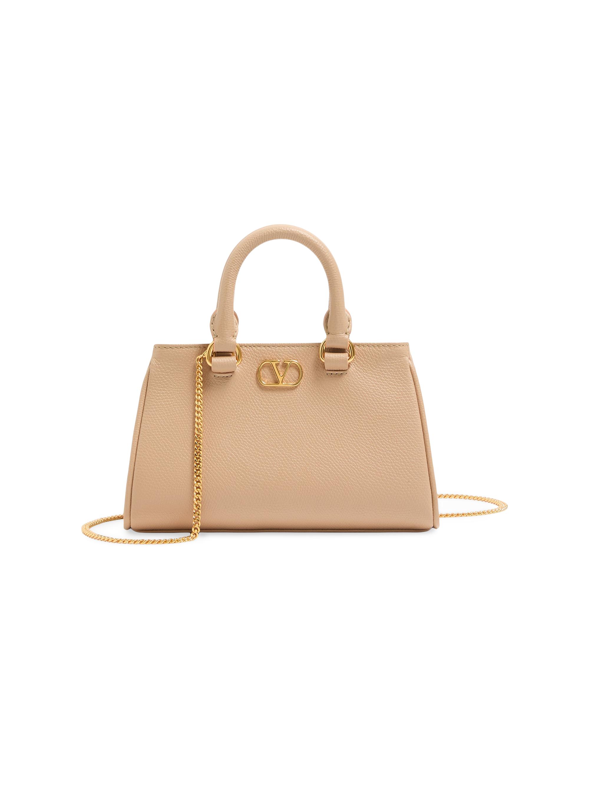 Valentino Garavani Women's Mini VLogo Signature Top Handle Bag in Grainy Calfskin - Beige