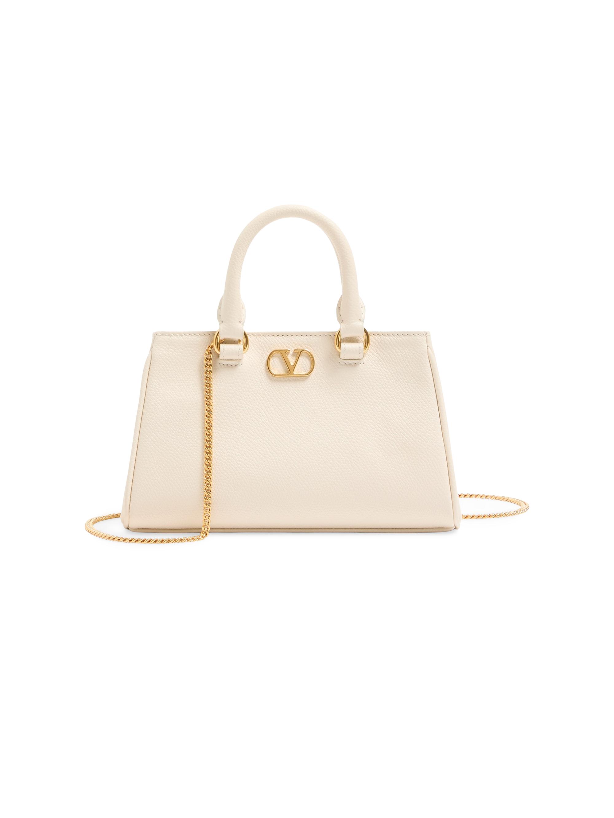 Valentino Garavani Women's Mini VLogo Signature Top Handle Bag in Grainy Calfskin - Beige