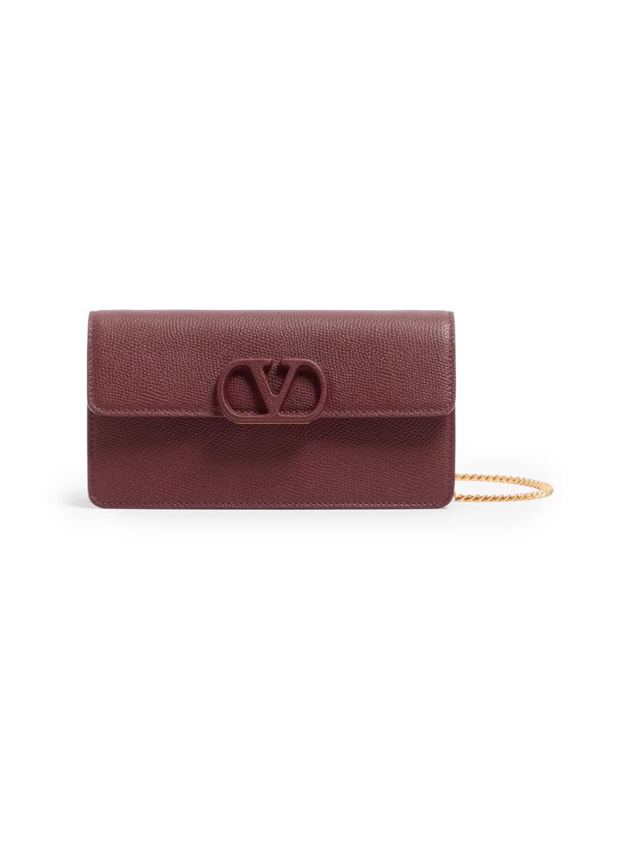 Valentino Garavani Women's Vlogo Signature Grainy Calfskin Wallet With Chain In Burgundy