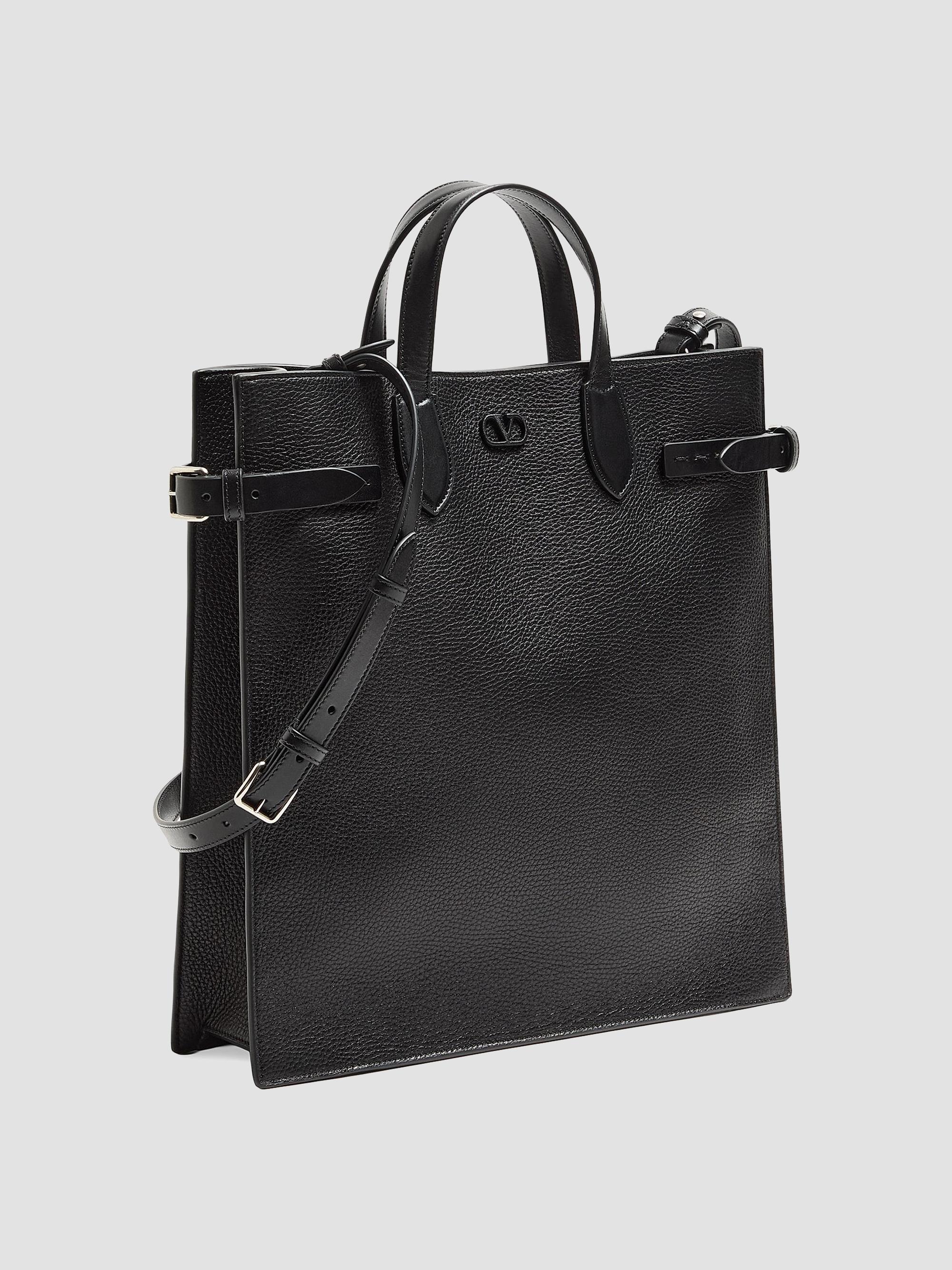 Valentino Garavani Men's Antibes  Shopping Bag in Grained Leather - Black | Thumbnail 3