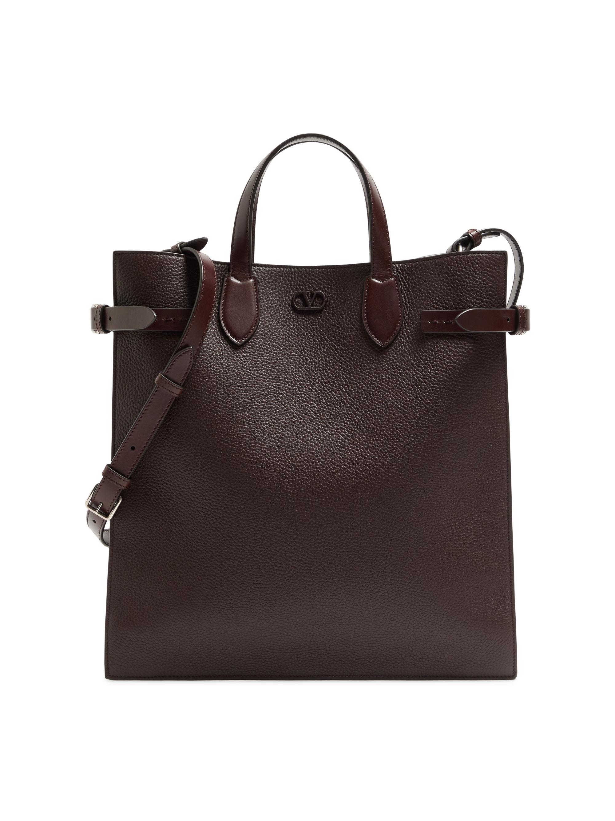 Valentino Garavani Men's Antibes  Shopping Bag in Grained Leather - Dark Brown