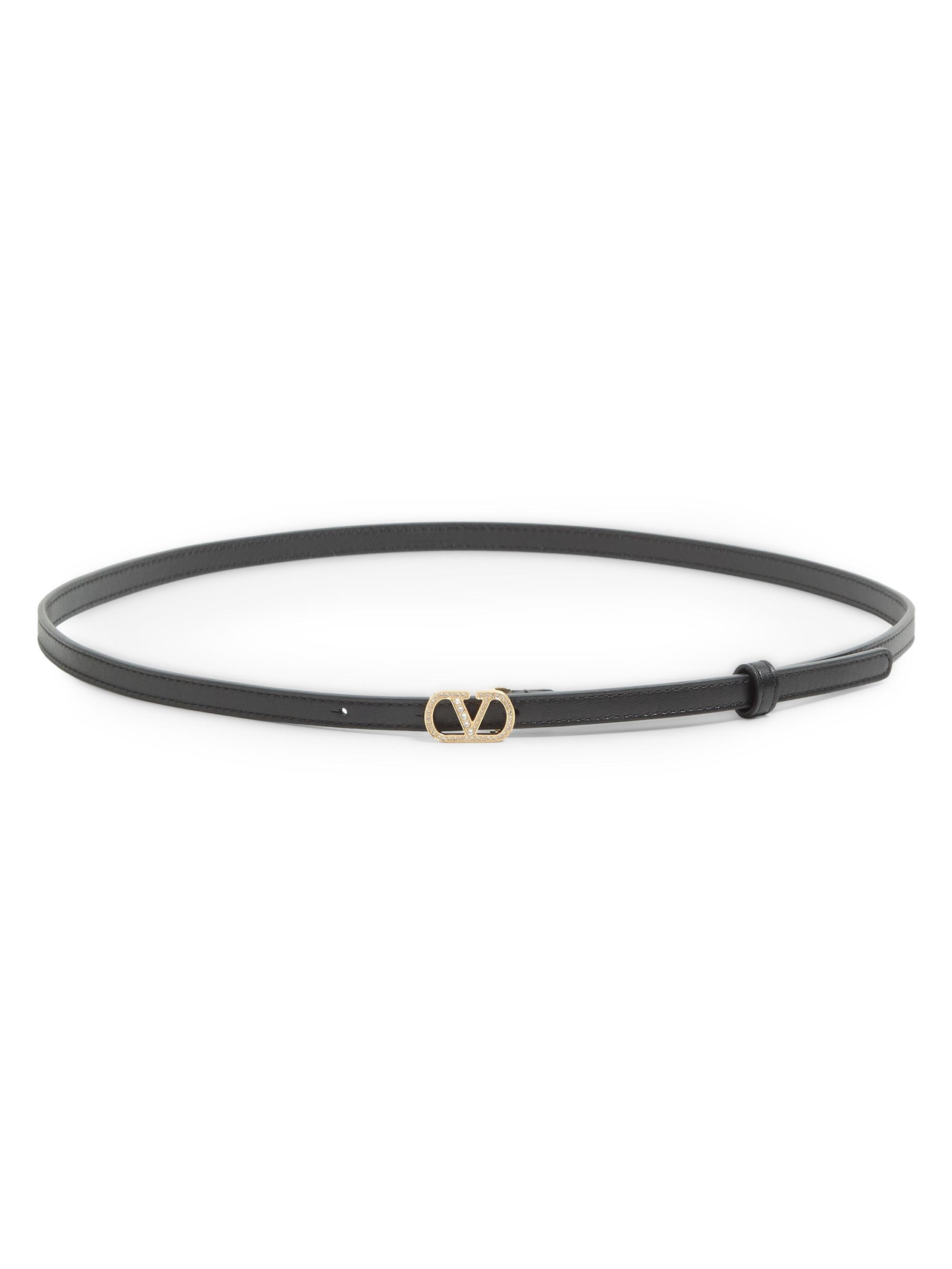 Valentino Garavani Women's VLogo Signature Belt in Shiny Calfskin with Crystals, 10MM - Black