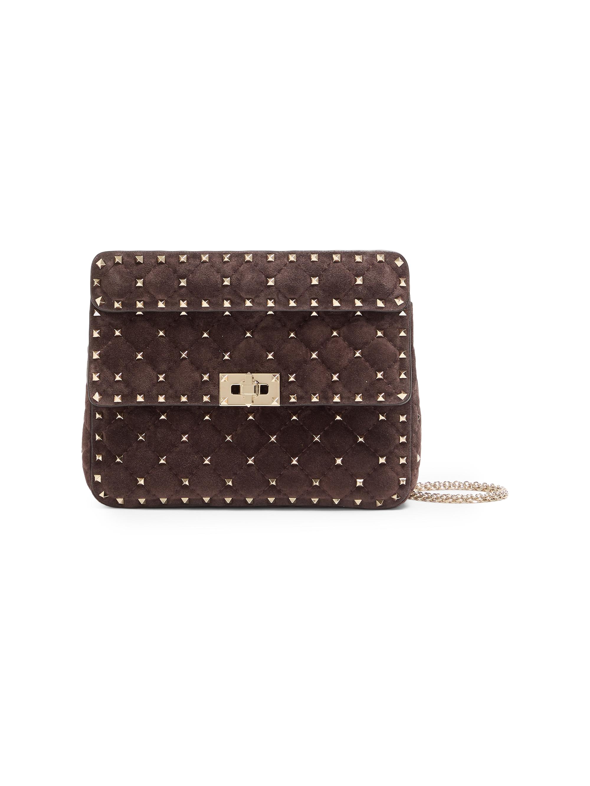 Valentino Garavani Women's Rockstud Spike  Suede Shoulder Bag - Ebony - Women's Bags