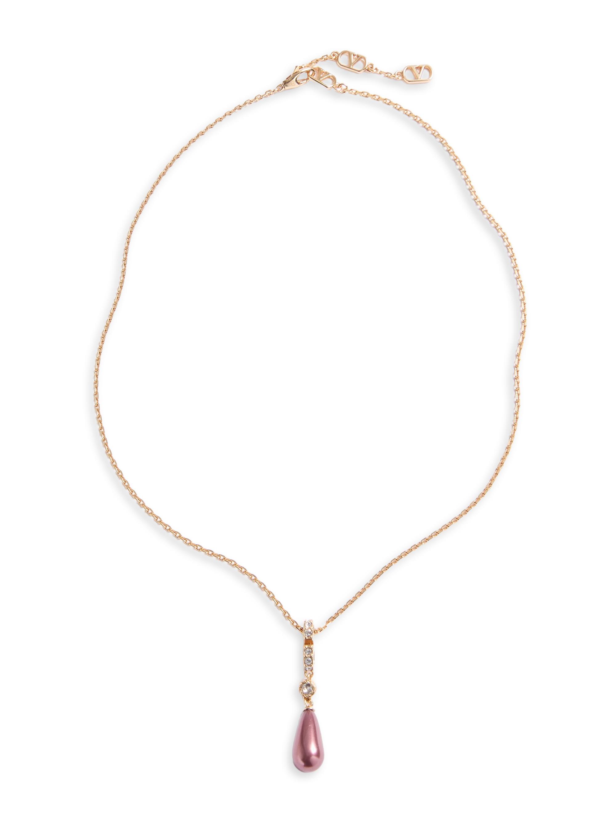 Valentino Garavani Women's VLogo Signature Necklace in Metal, Swarovski Crystals and Glass Drops - Gold Pink - Women's Jewelry And Watches