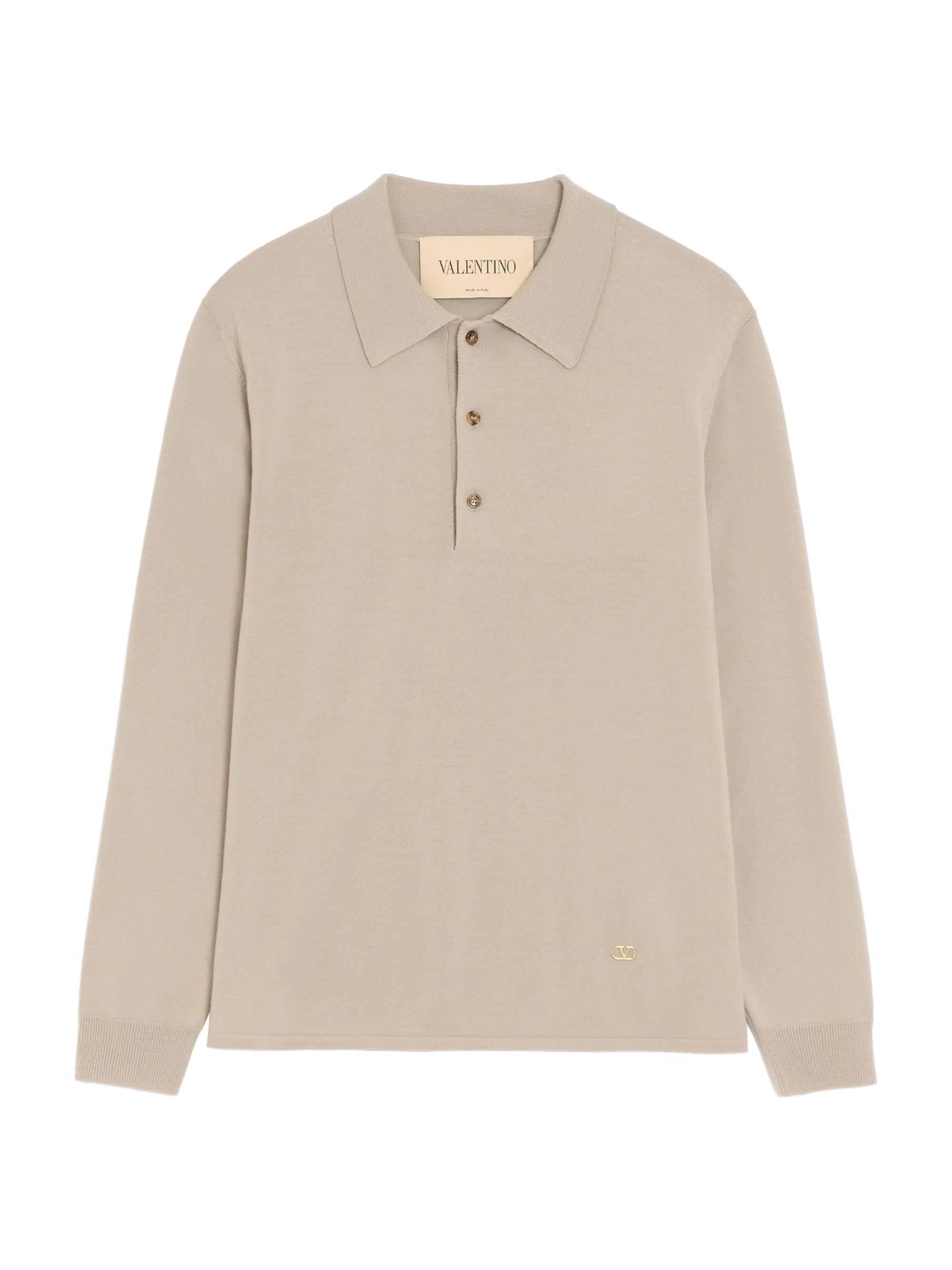 Valentino Garavani Men's Wool Polo Shirt with VLogo - Beige