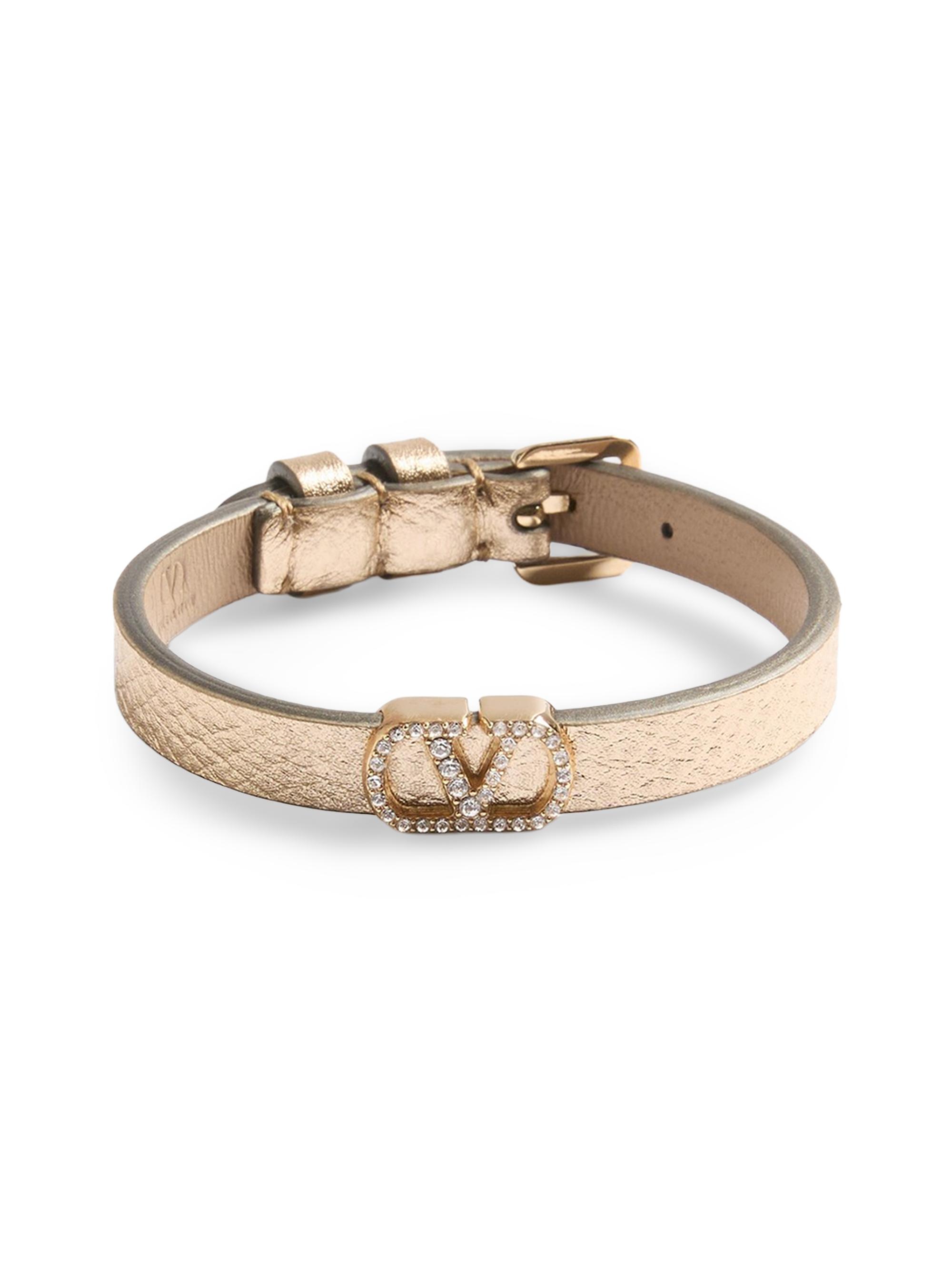Valentino Garavani Women's VLogo Signature Bracelet in Laminated Leather and Swarovski Crystals - Gold Crystal