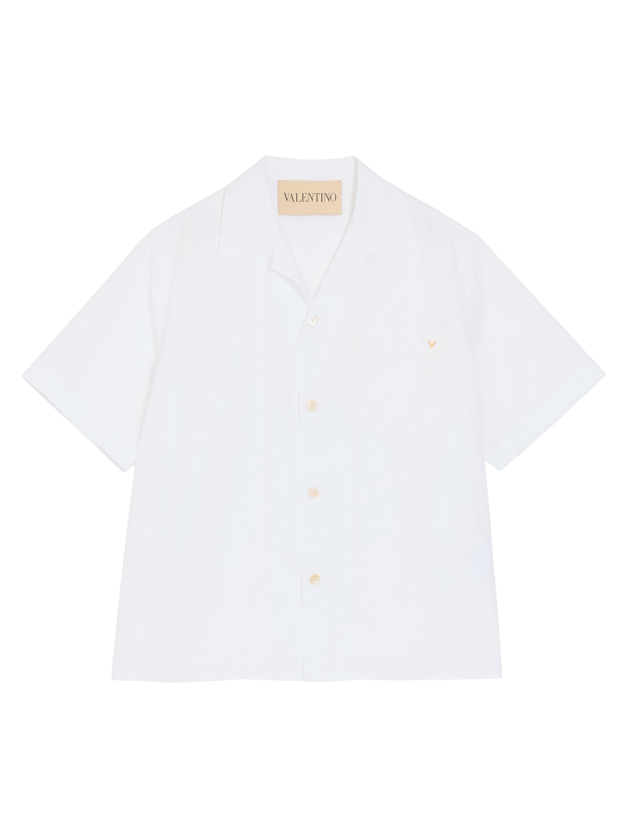 Valentino Garavani Men's Bowling Shirt in Cotton Poplin with VGold - White
