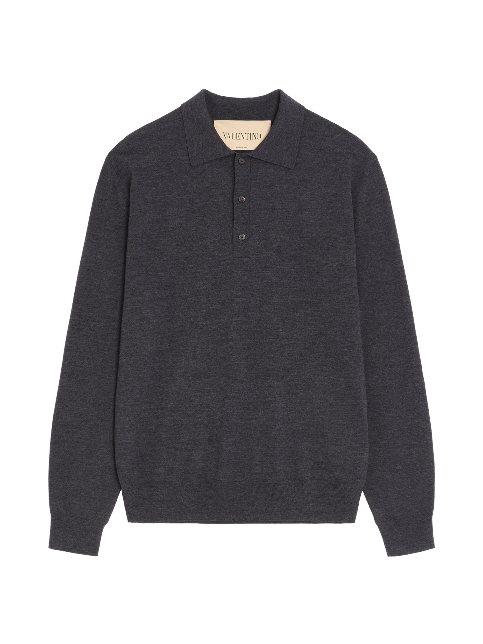 Valentino Garavani Men's Wool Polo Shirt with VLogo Embroidery - Dark Grey