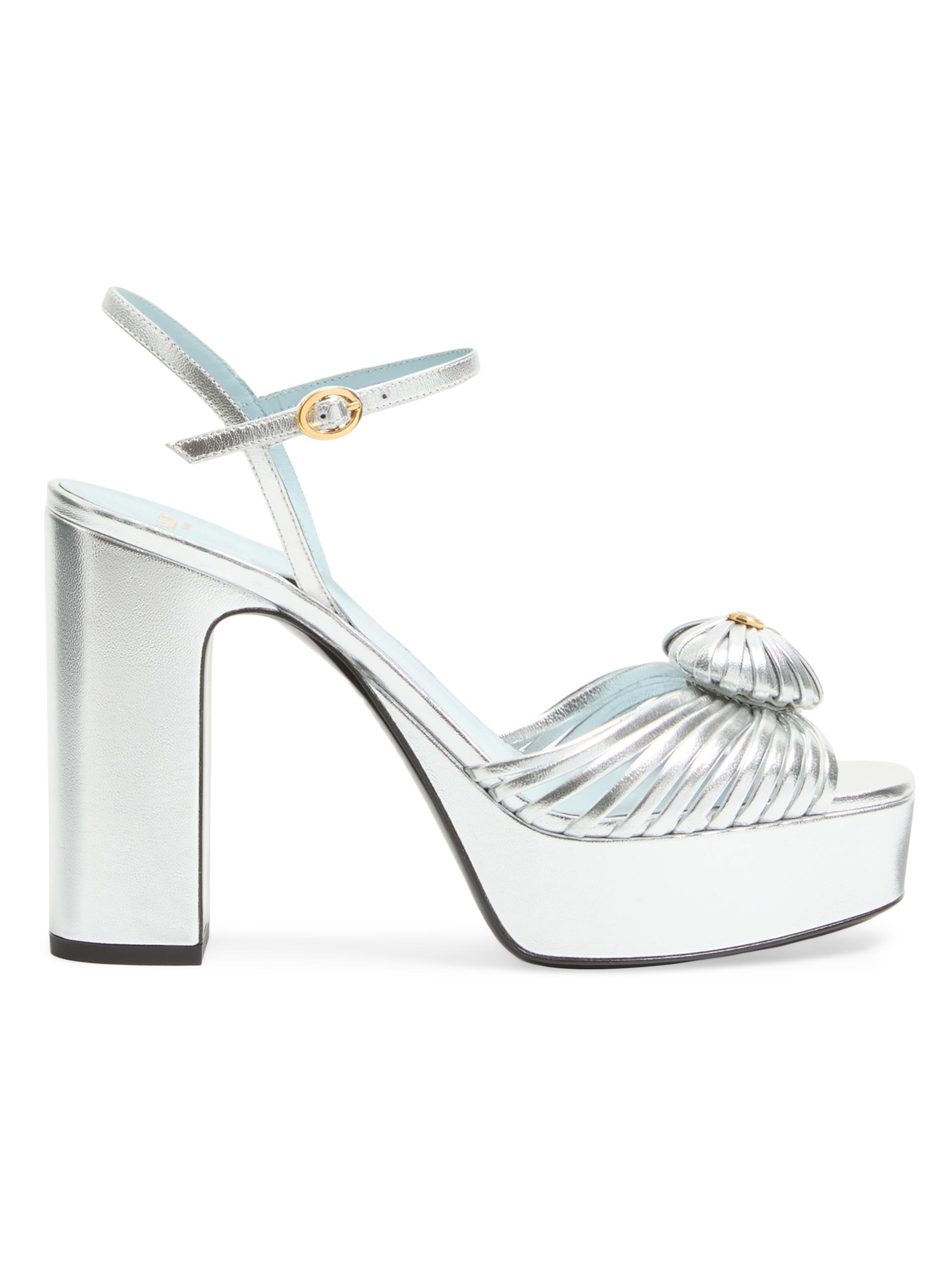 Valentino Garavani Women's Coeur Royal 115MM Platform Sandals in Laminated Nappa - Silver