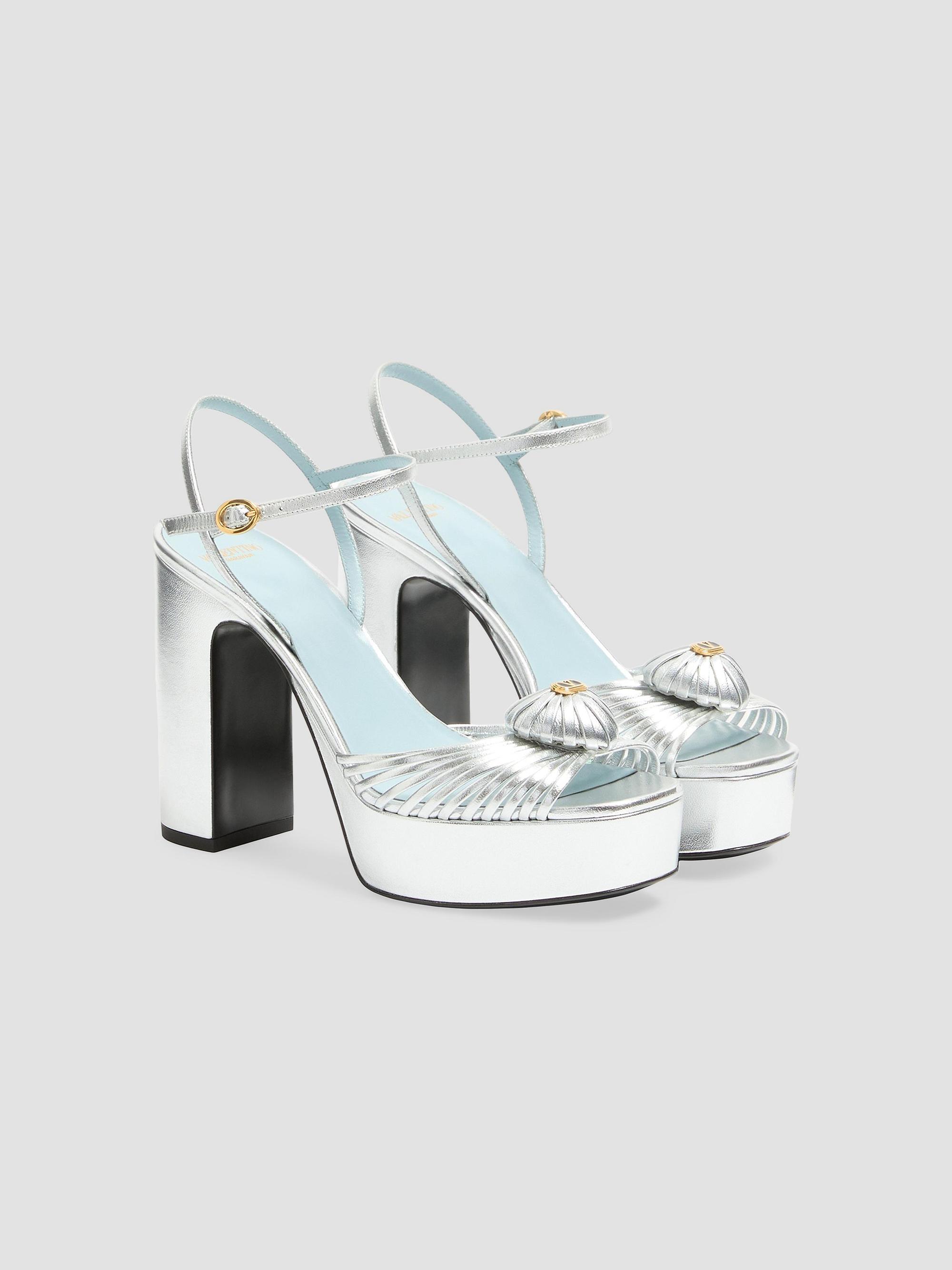 Valentino Garavani Women's Coeur Royal 115MM Platform Sandals in Laminated Nappa - Silver | Thumbnail 2