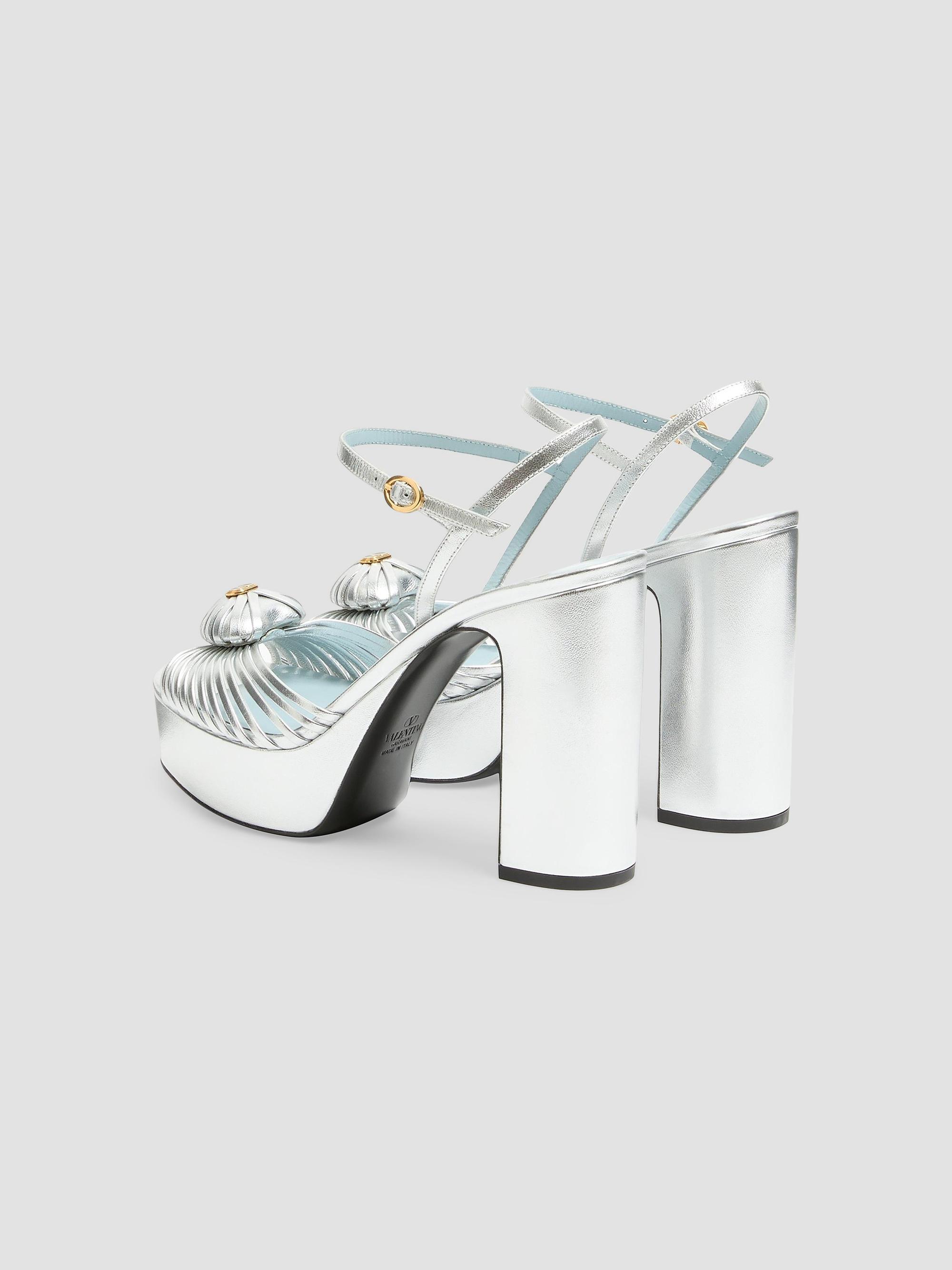 Valentino Garavani Women's Coeur Royal 115MM Platform Sandals in Laminated Nappa - Silver | Thumbnail 3