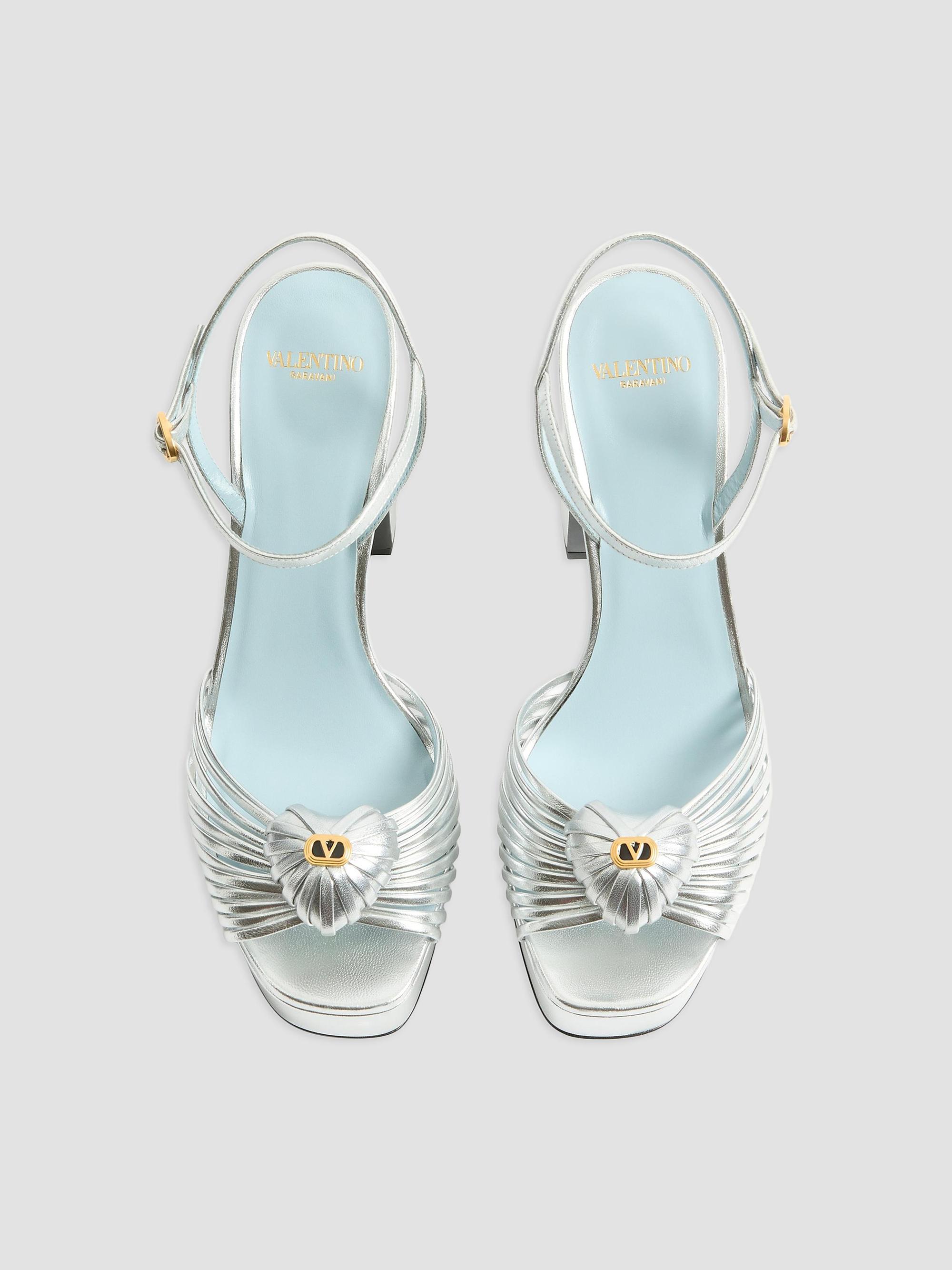 Valentino Garavani Women's Coeur Royal 115MM Platform Sandals in Laminated Nappa - Silver | Thumbnail 4