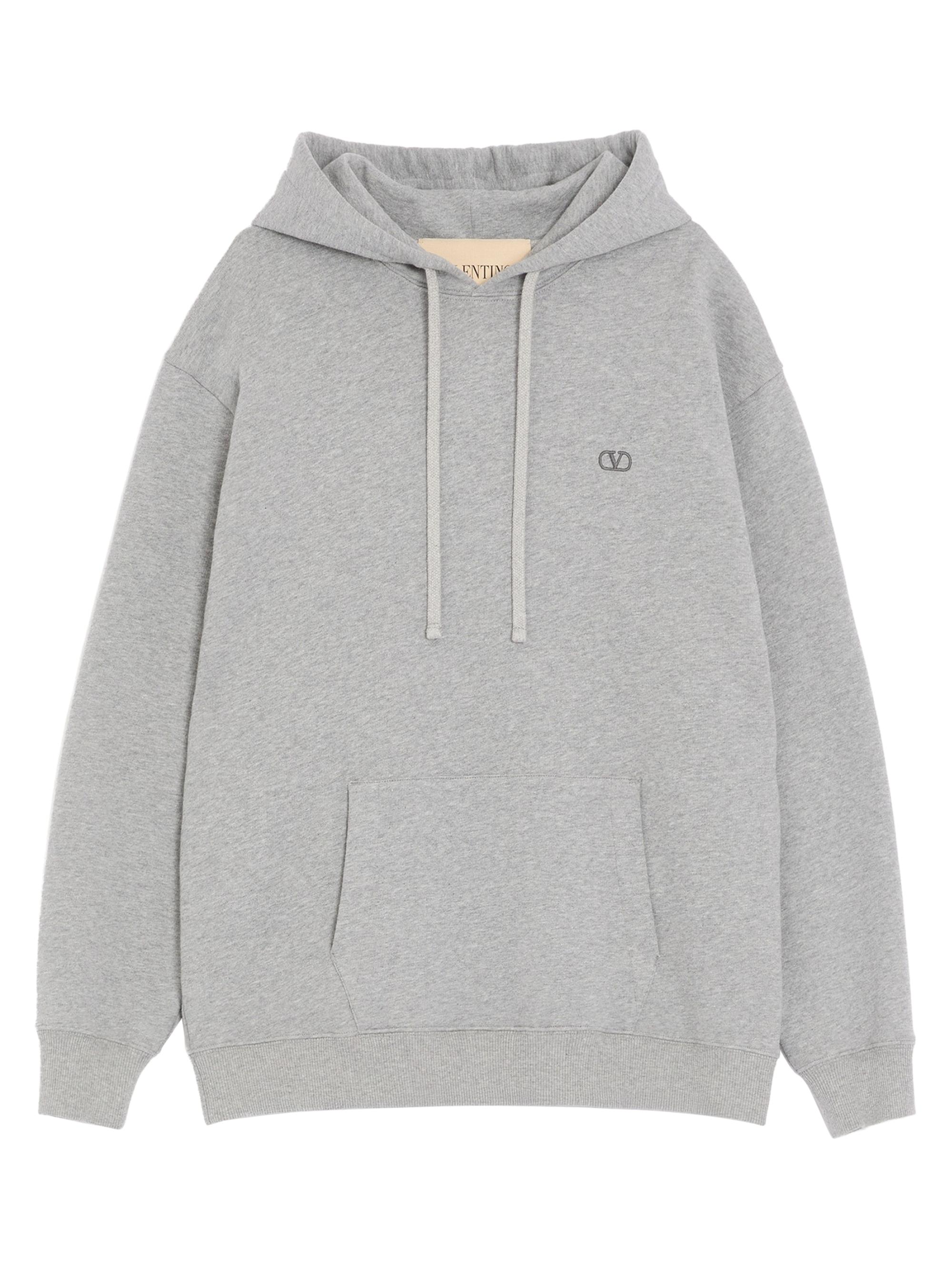 Valentino Garavani Men's Cotton Hoodie with VLogo Embroidery - Grey