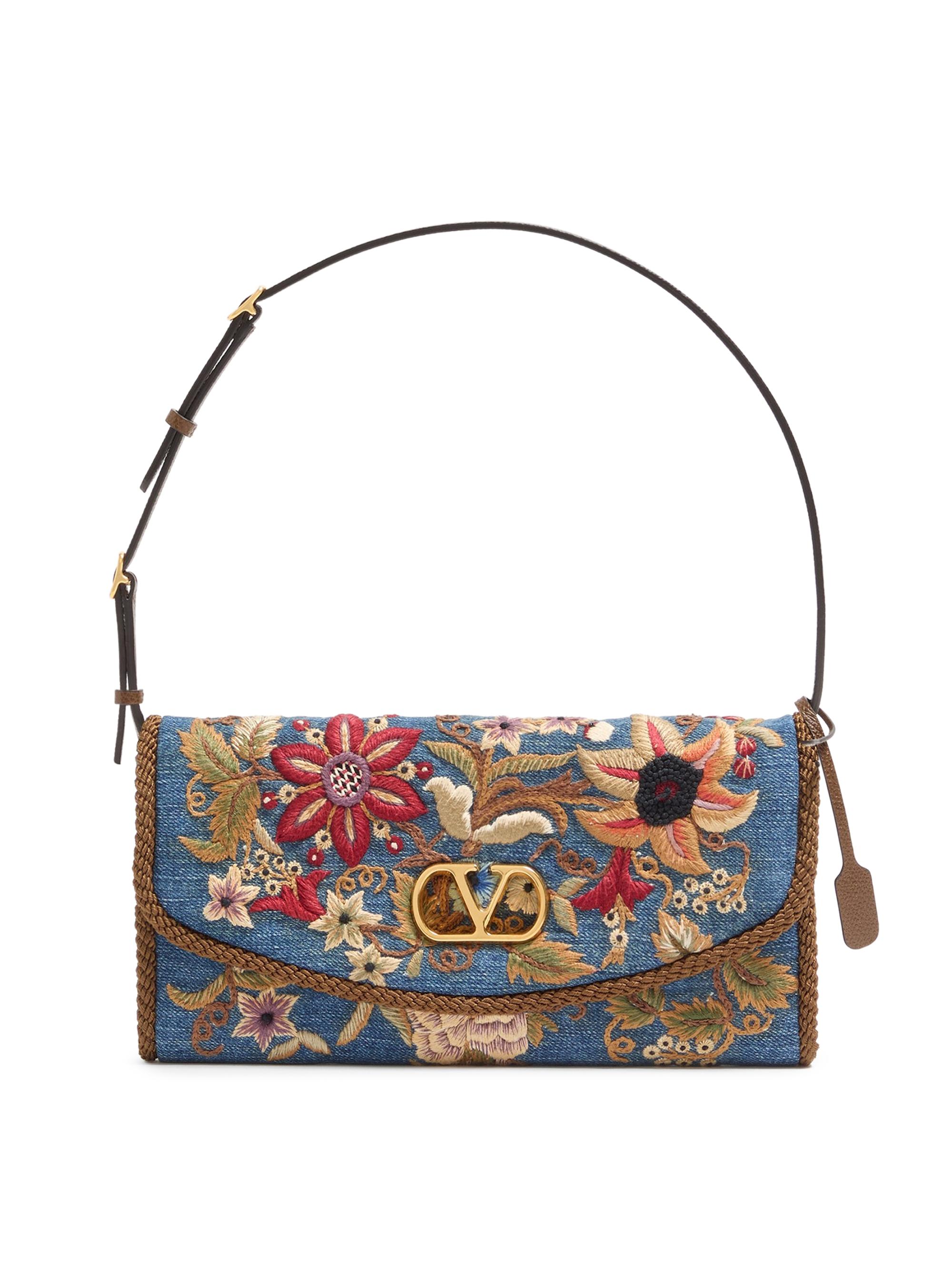 Valentino Garavani Women's Devain  Embroidered Denim Shoulder Bag - Denim Multicolor - Women's Bags