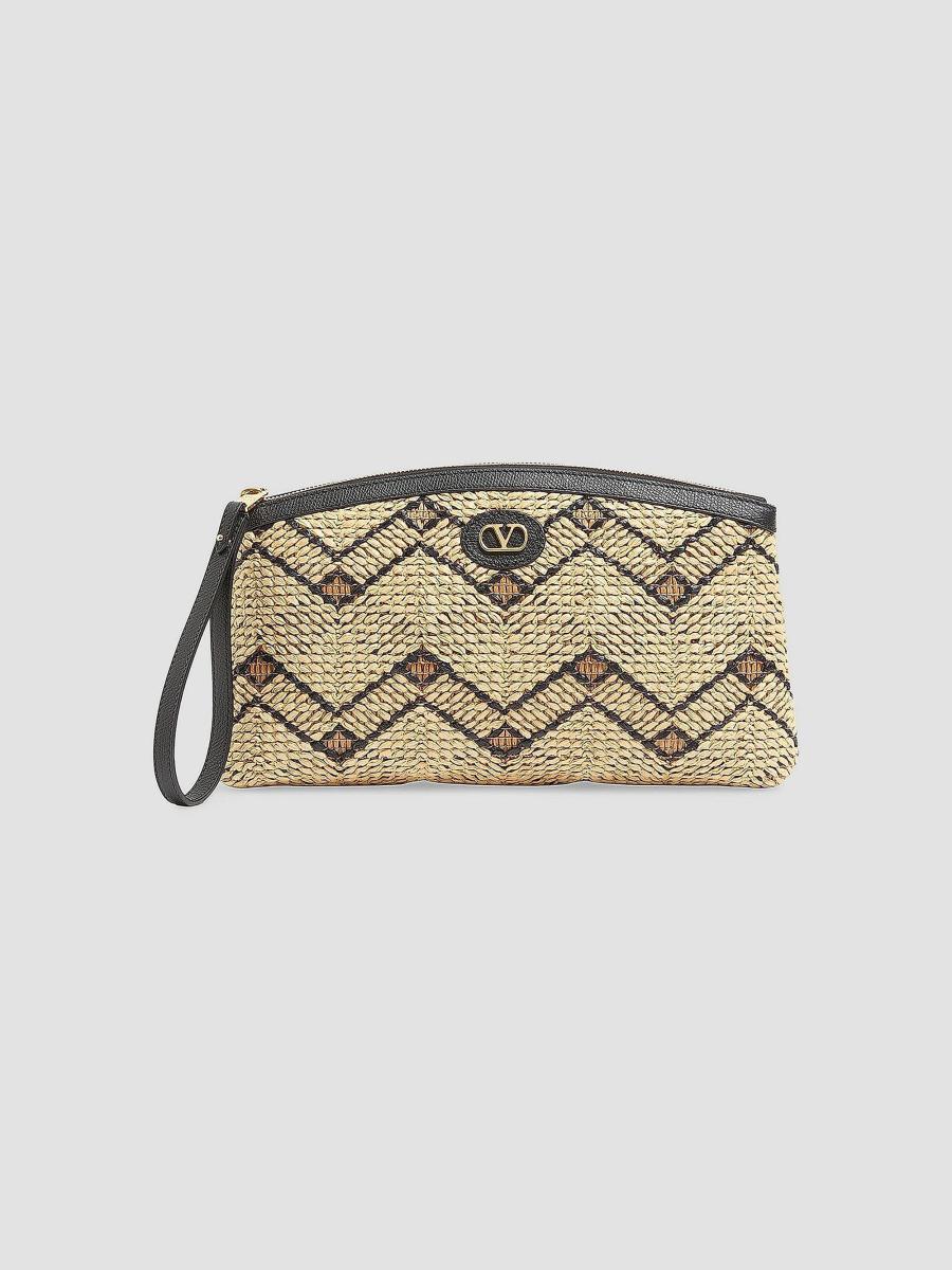 Valentino Garavani Raffia Clutch Bag with Geometric Pattern | Saks