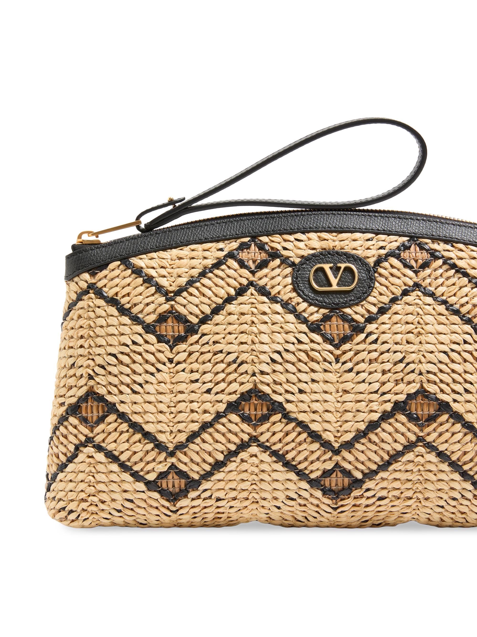 Valentino Garavani Raffia Clutch Bag with Geometric Pattern | Saks
