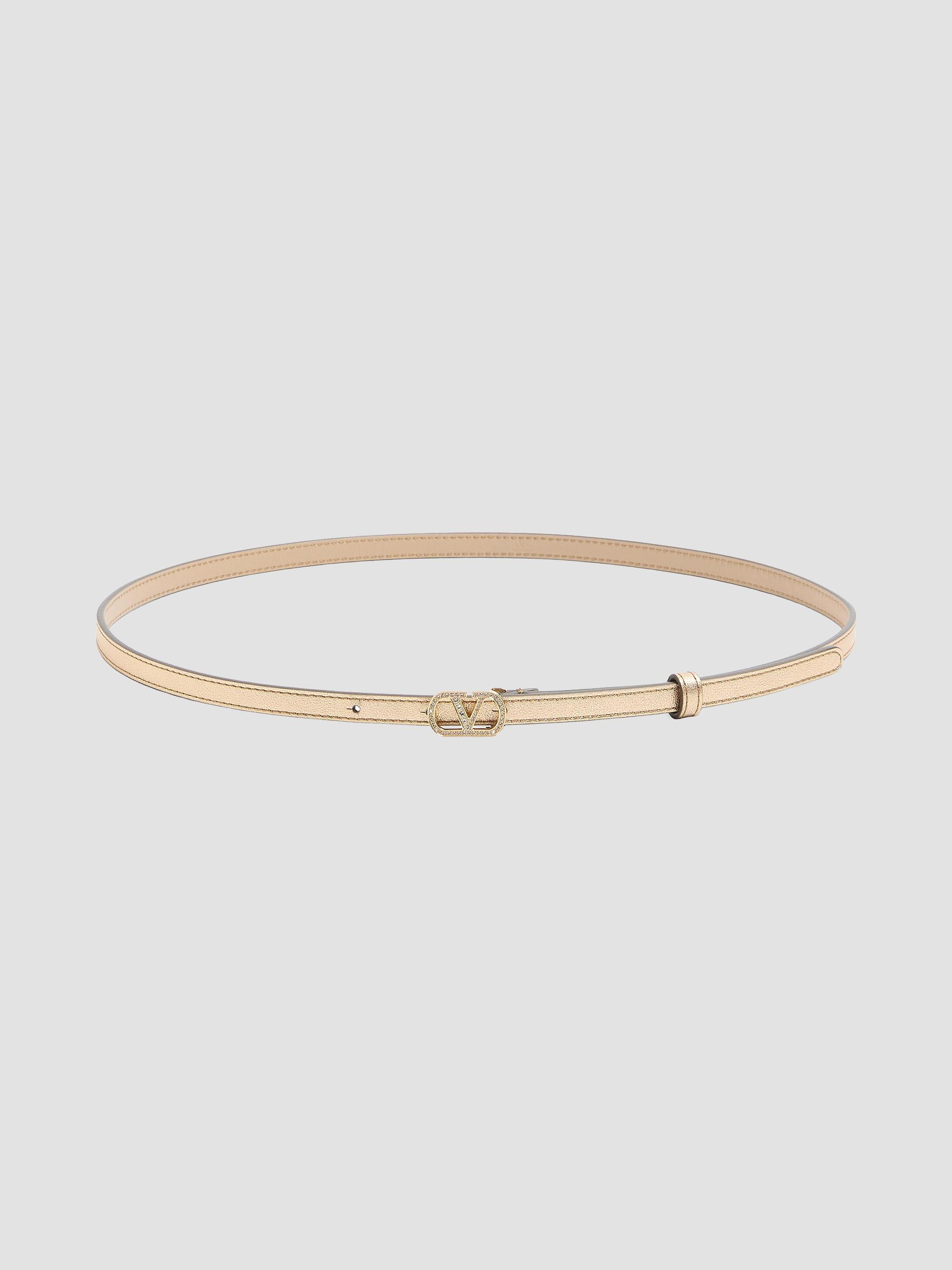 Valentino Garavani Women's VLogo Signature Belt in Laminated Calfskin with Crystals, 10MM - Gold Crystal