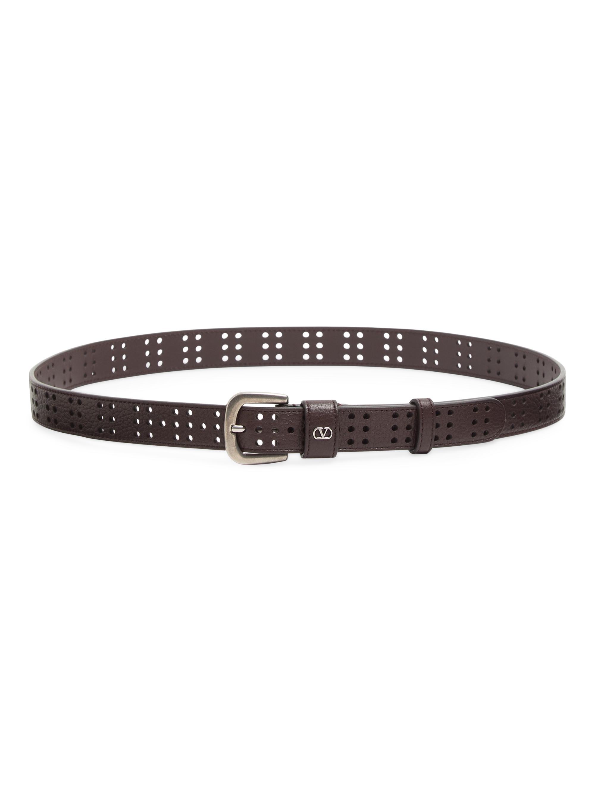 Valentino Garavani Men's Mini VLogo Signature Belt in Perforated Leather - Brown