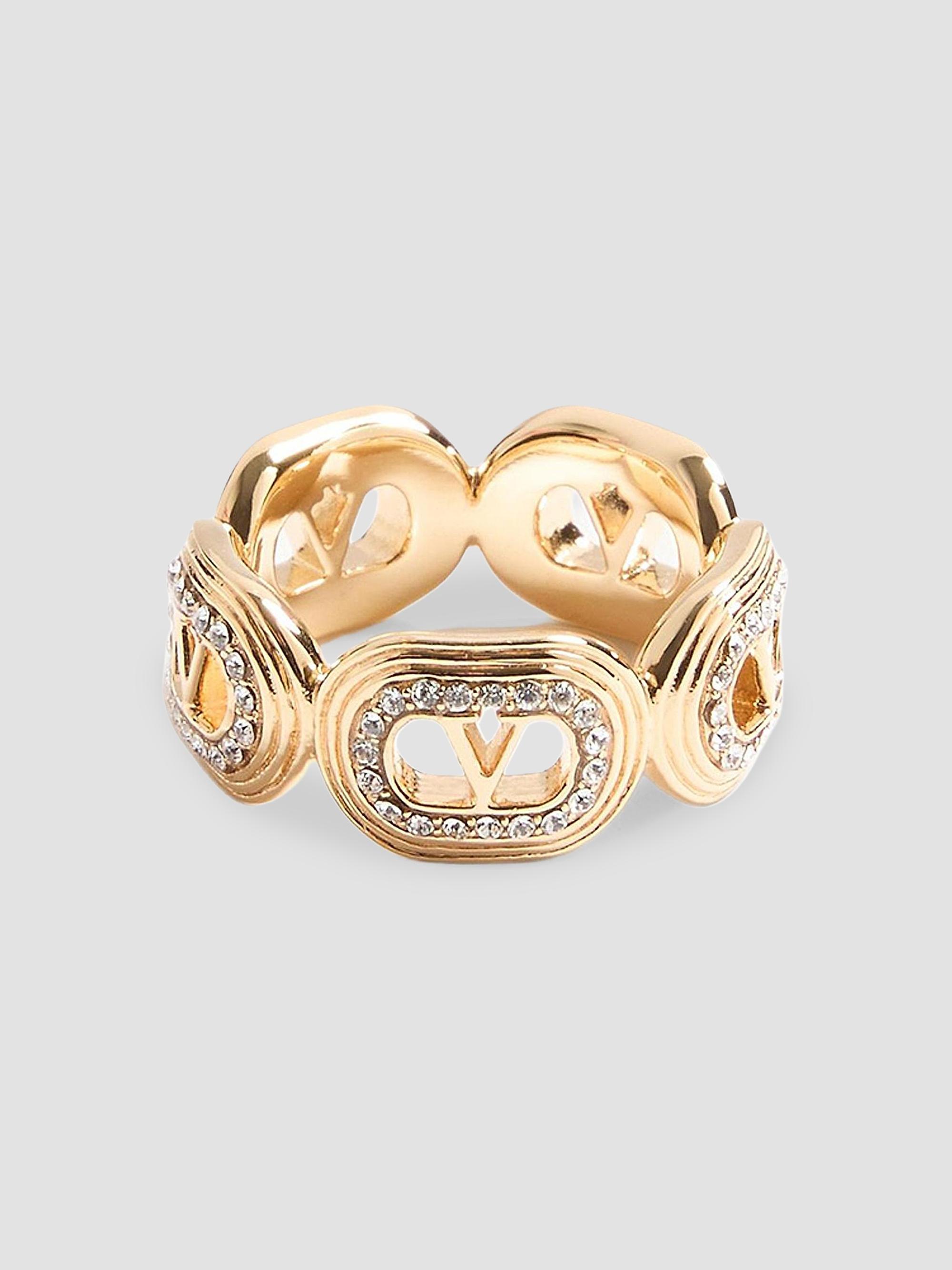 Valentino Women's Ovalette Metal and Swarovski Crystal Ring - Gold Crystal - Size 13