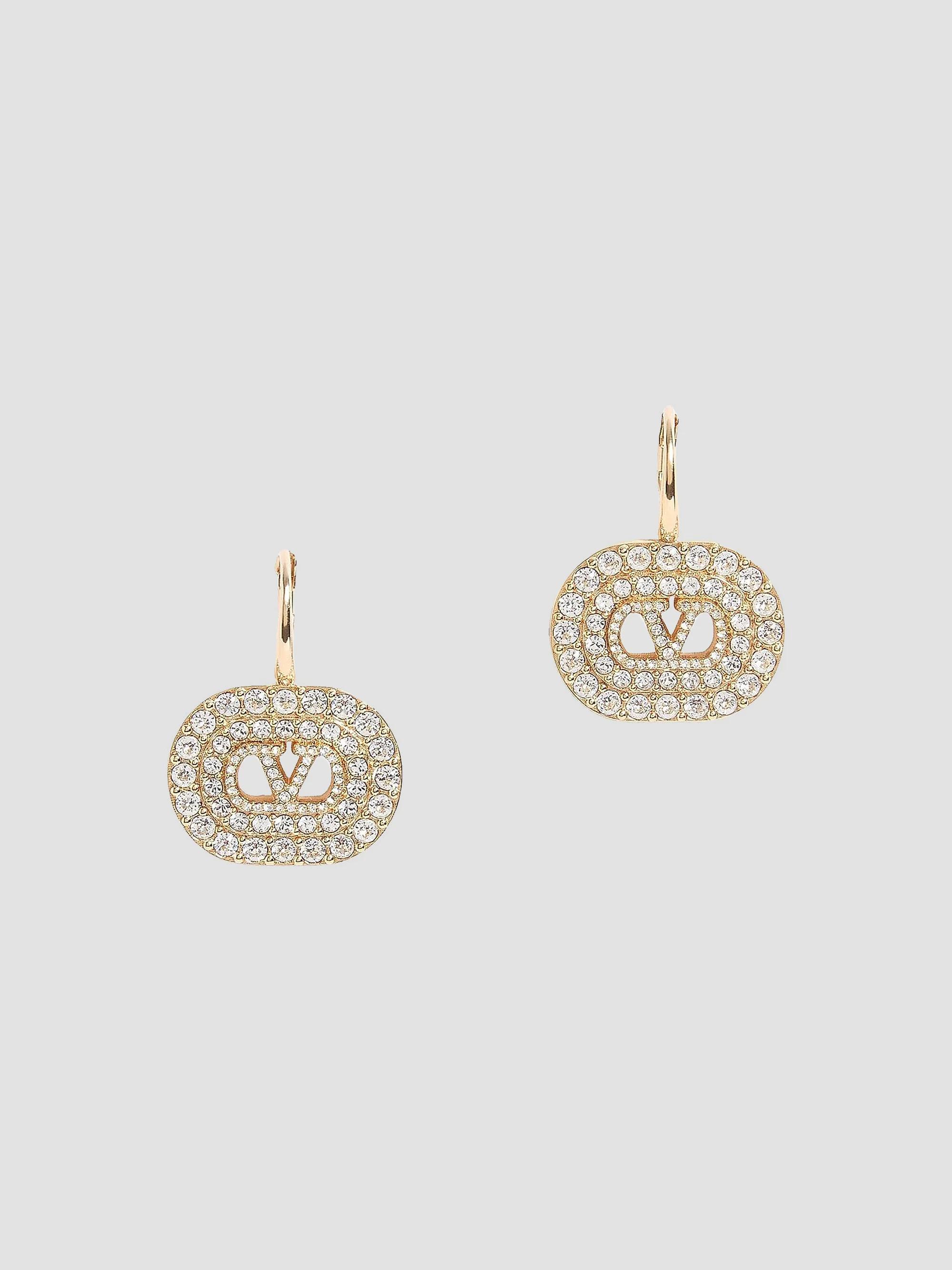 Valentino Women's VLogo Signature Earrings in Metal with Swarovski Crystals - Gold Crystal