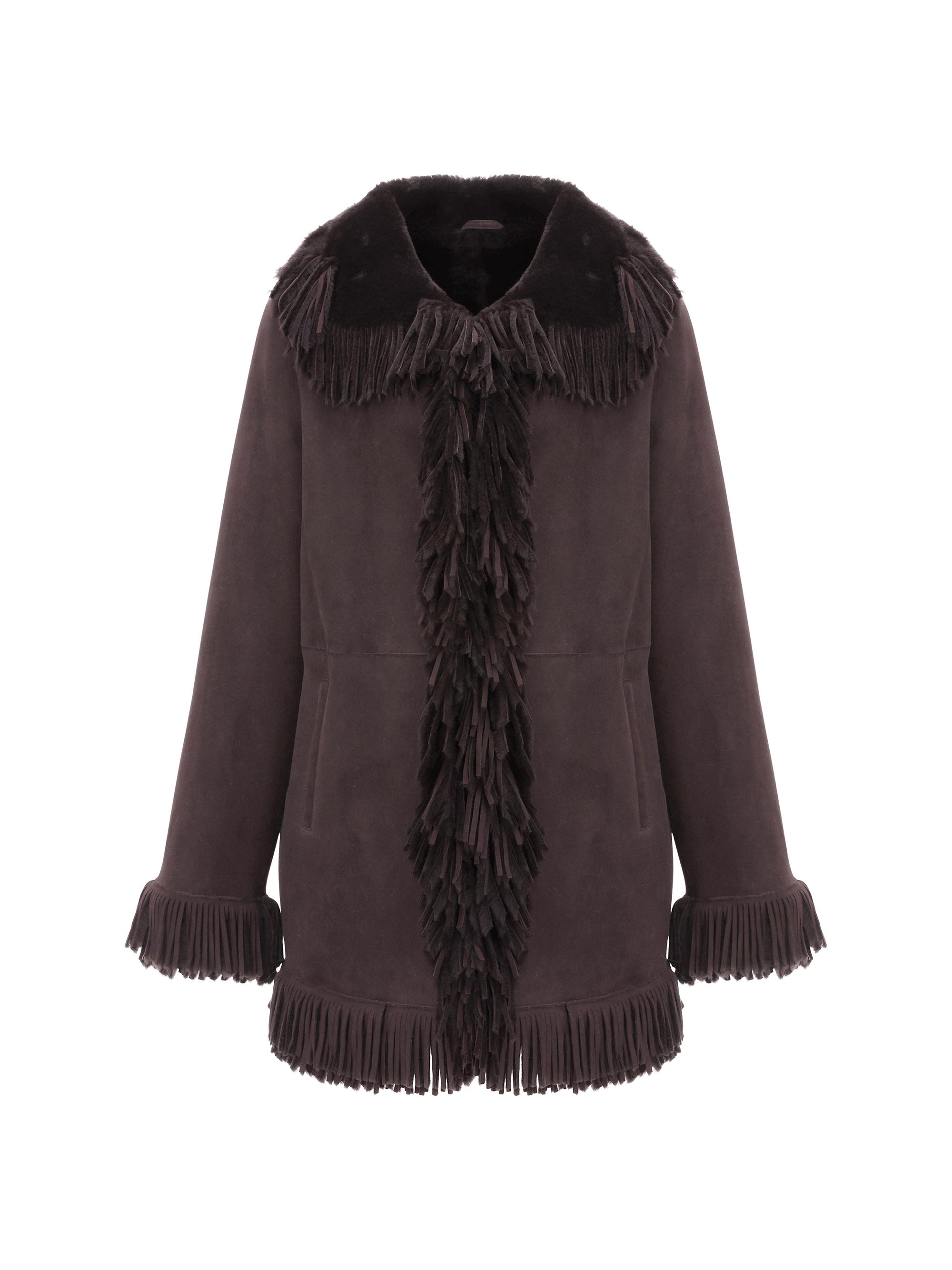 Gorski Women's Merino Shearling Lamb Jacket with Fringes - Dark Brown | Thumbnail 6