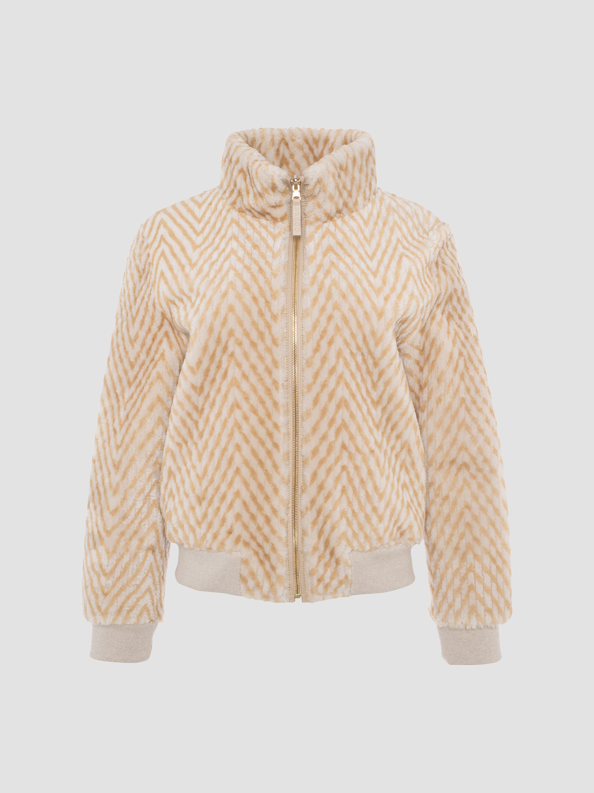 Gorski Women's Reversible Chevron Printed Grooved Shearling Lamb Bomber Coat - Cream Palomino | Thumbnail 7