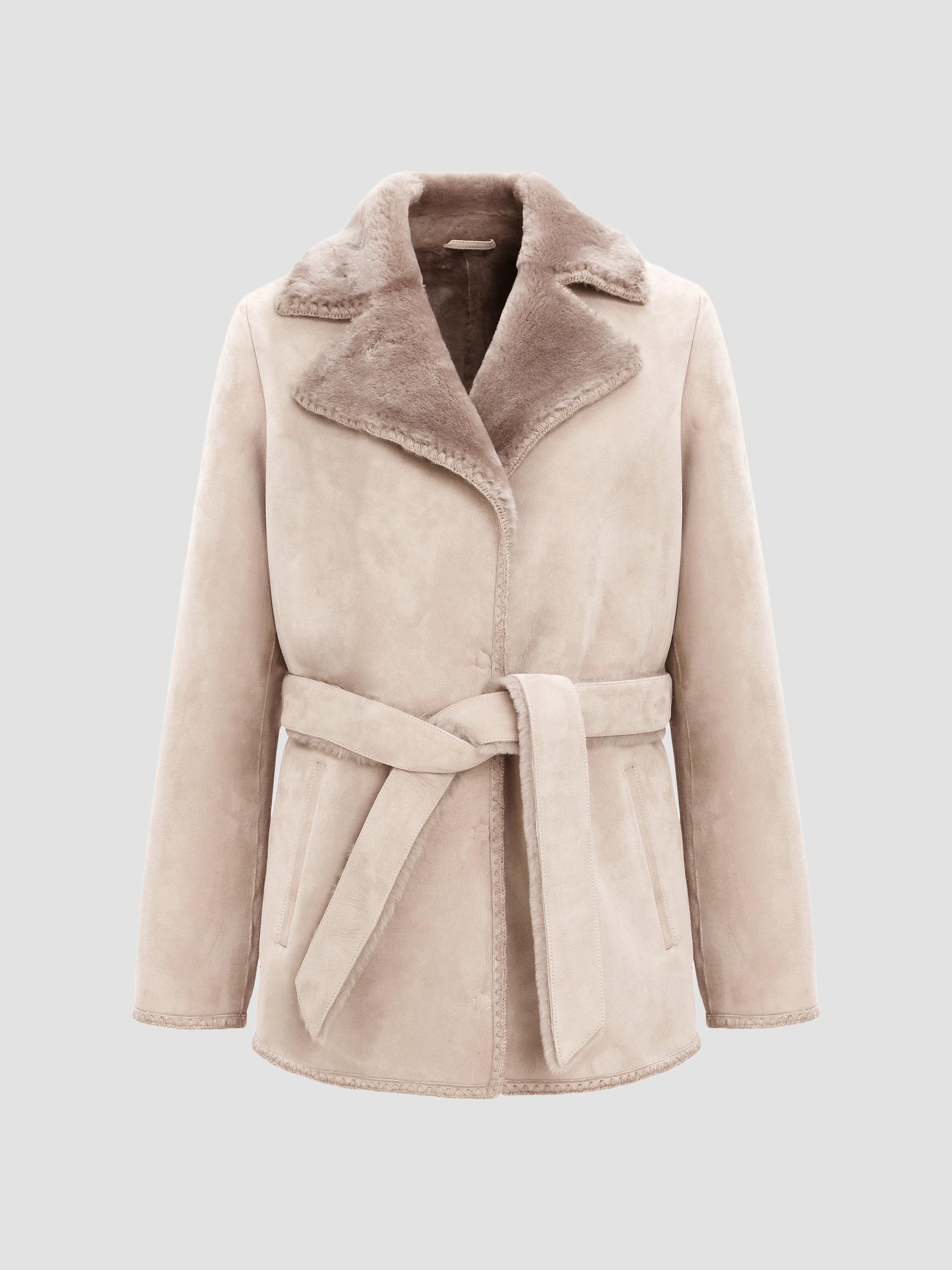 Gorski Women's Merino Shearling Lamb Jacket with Whipstitch Trim - Taupe | Thumbnail 6