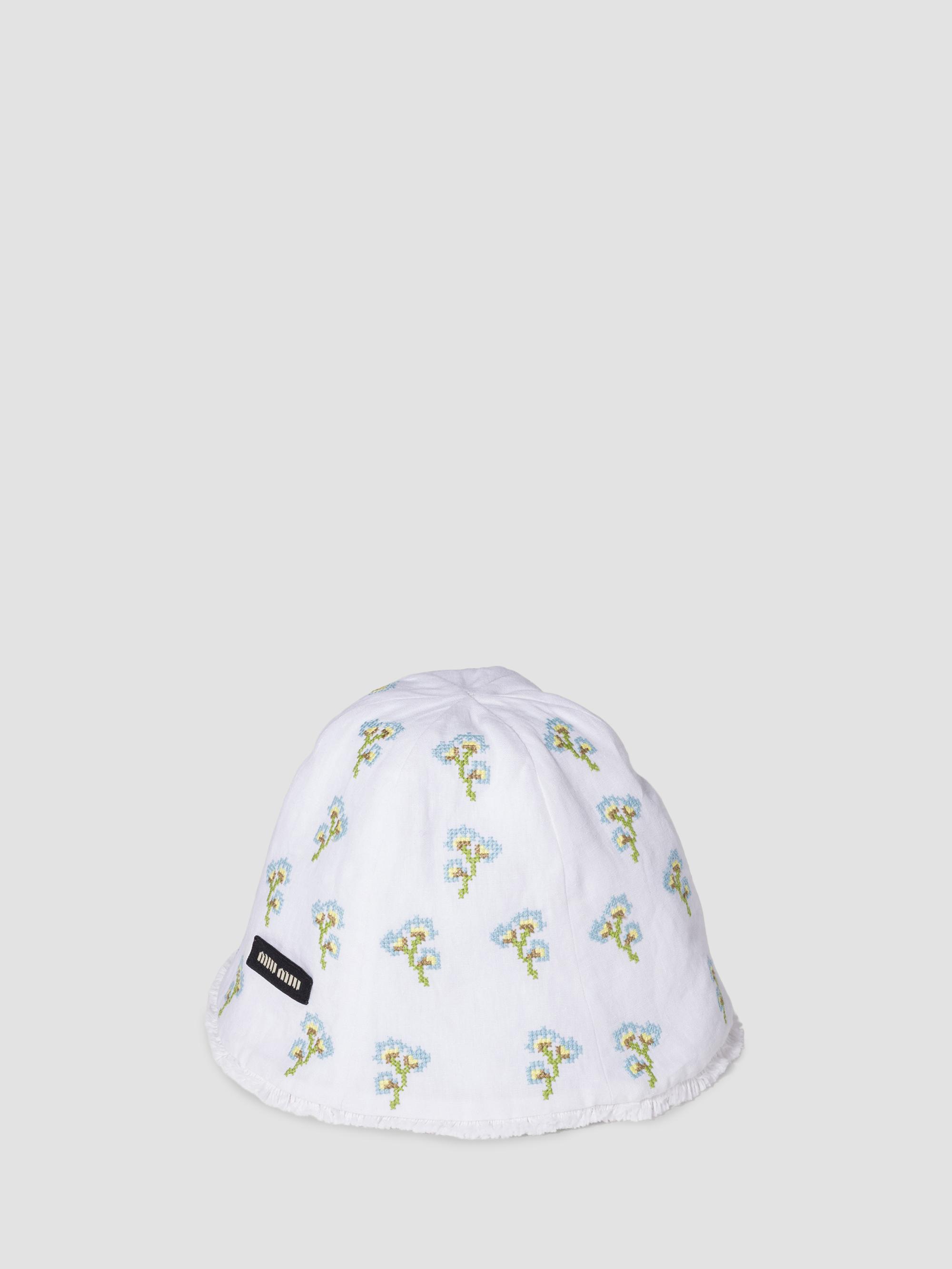 Miu Miu Women's Embroidered Beanie Cap - White Blue