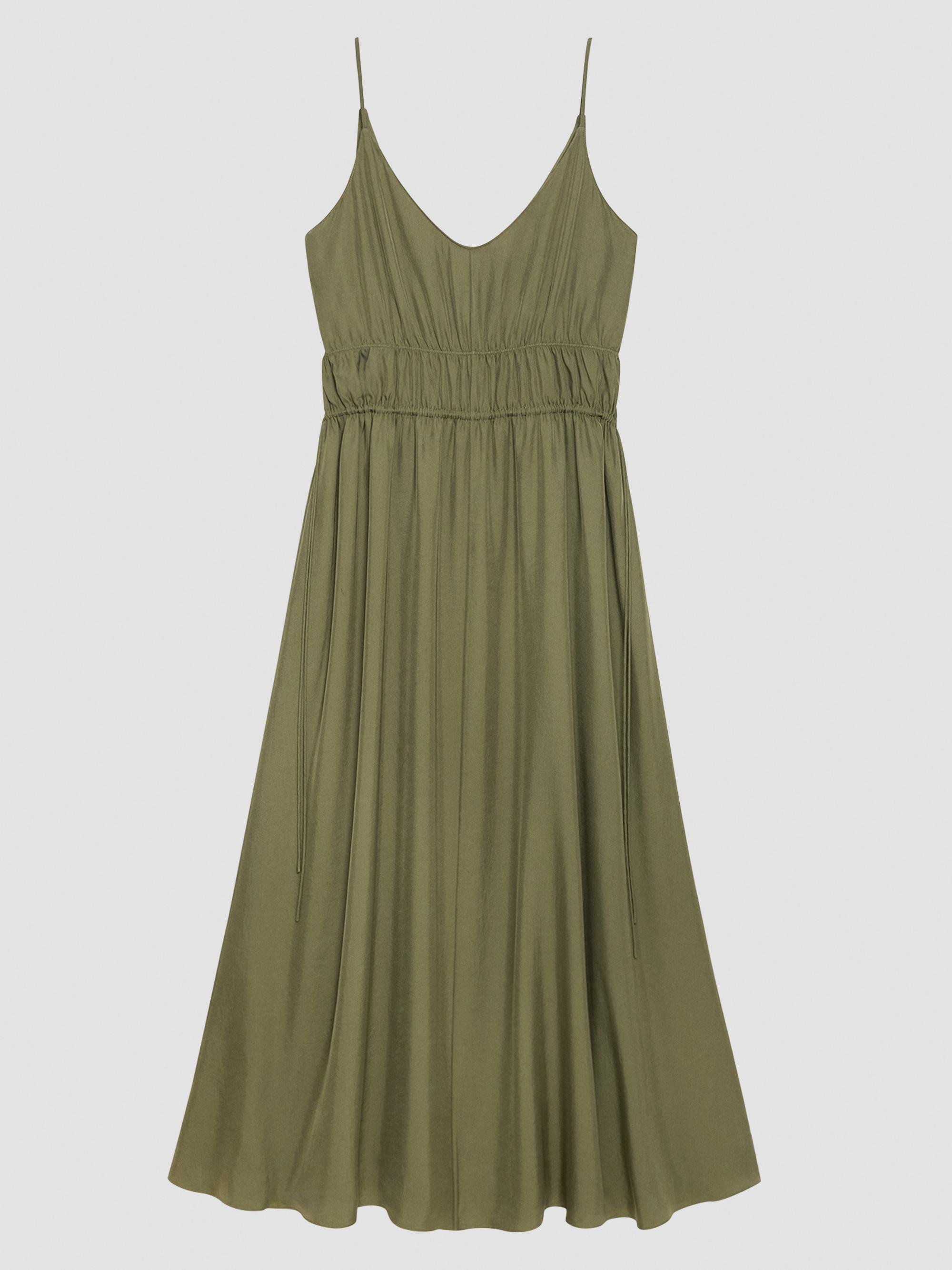 Theory Women's Gathered Tie-Waist Midi-Dress - Forest Moss