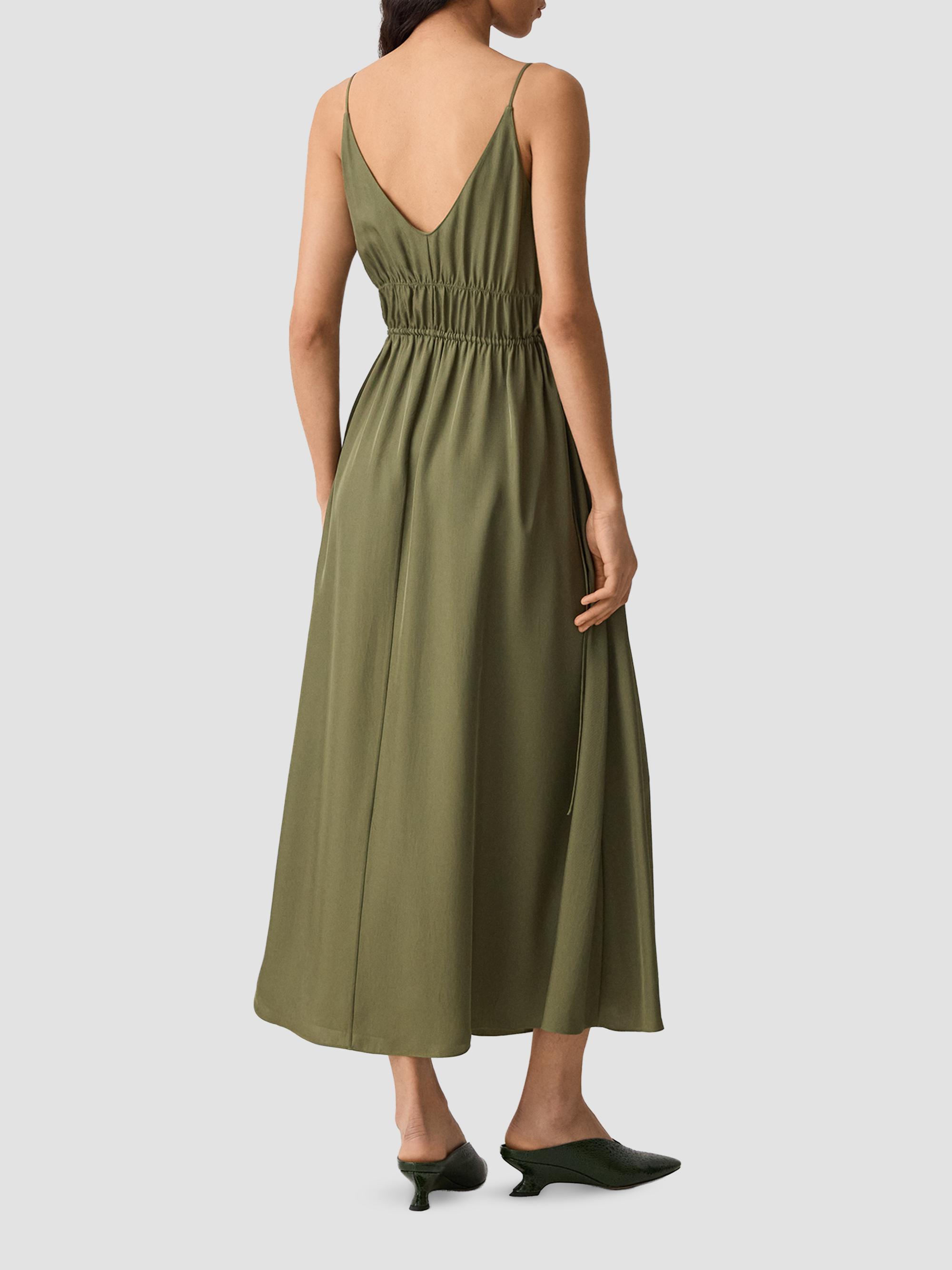 Theory Women's Gathered Tie-Waist Midi-Dress - Forest Moss | Thumbnail 3