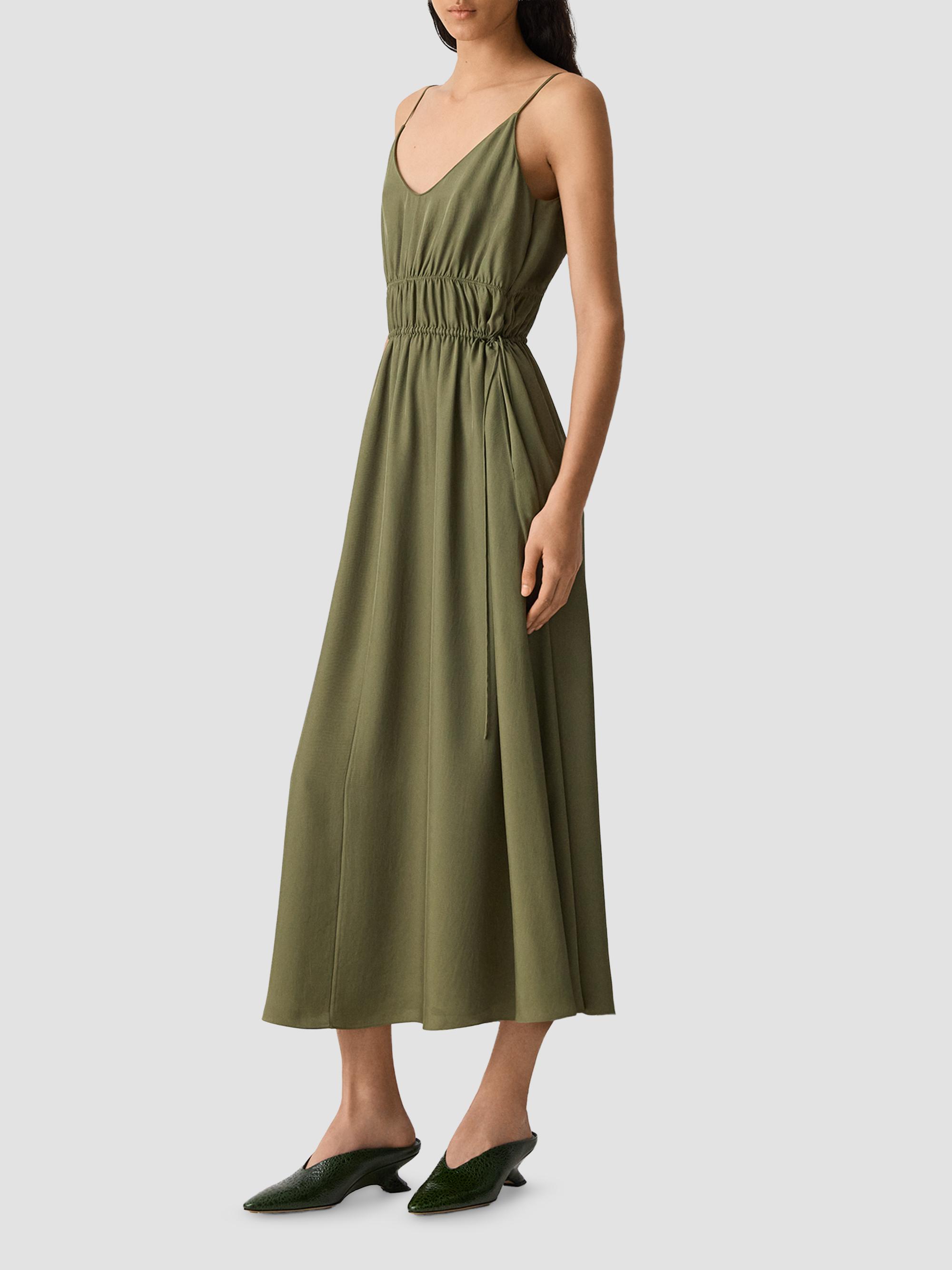 Theory Women's Gathered Tie-Waist Midi-Dress - Forest Moss | Thumbnail 4