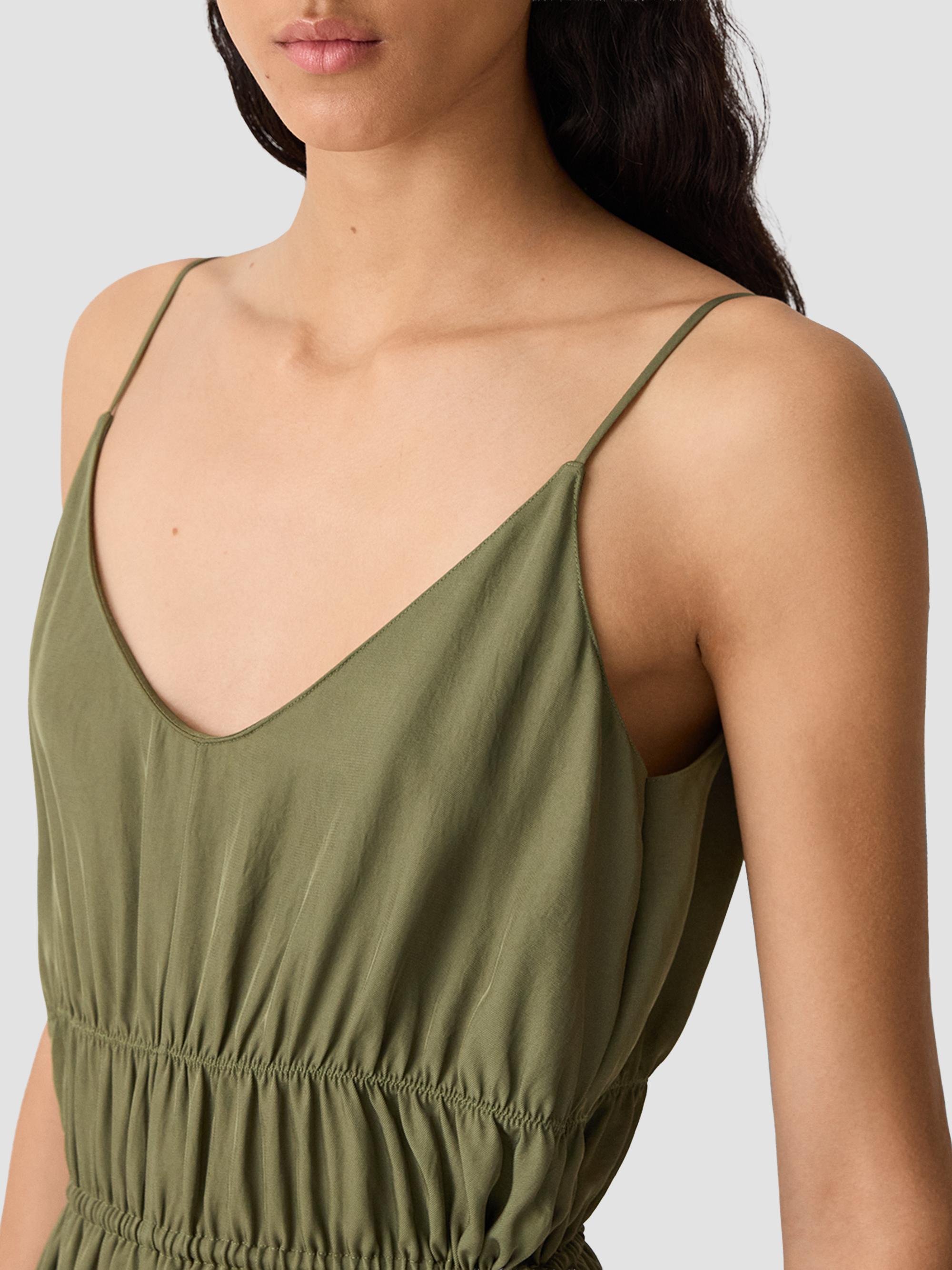 Theory Women's Gathered Tie-Waist Midi-Dress - Forest Moss | Thumbnail 5