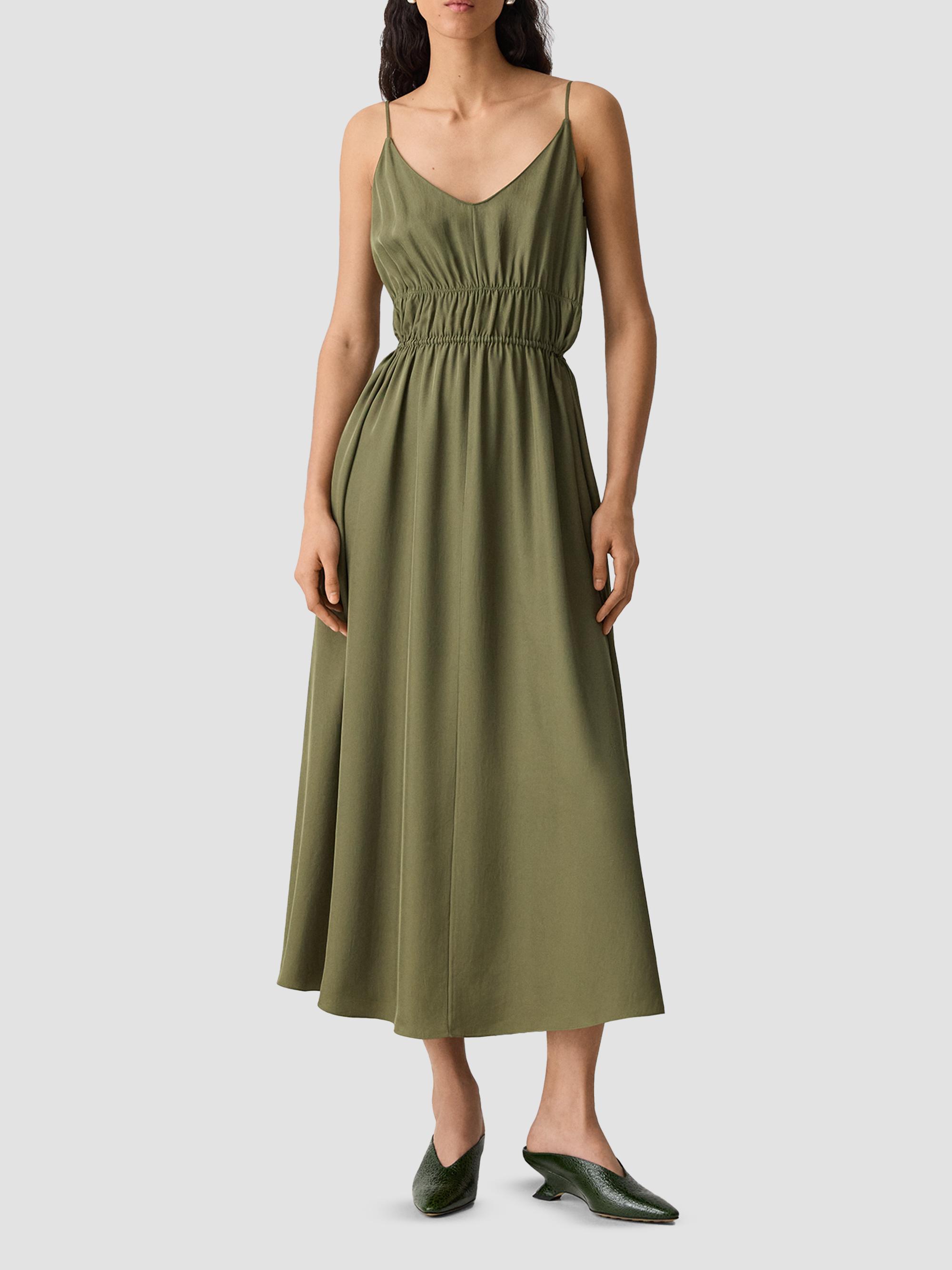 Theory Women's Gathered Tie-Waist Midi-Dress - Forest Moss | Thumbnail 2